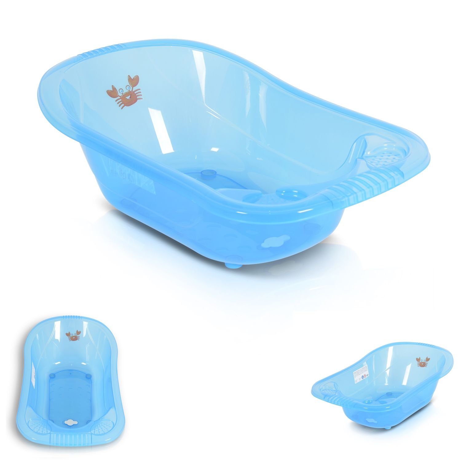 Moni Babybadewanne Babybadewanne Omar 90 cm, Transparent Wasserablauf Ablagefächer für Zubehör