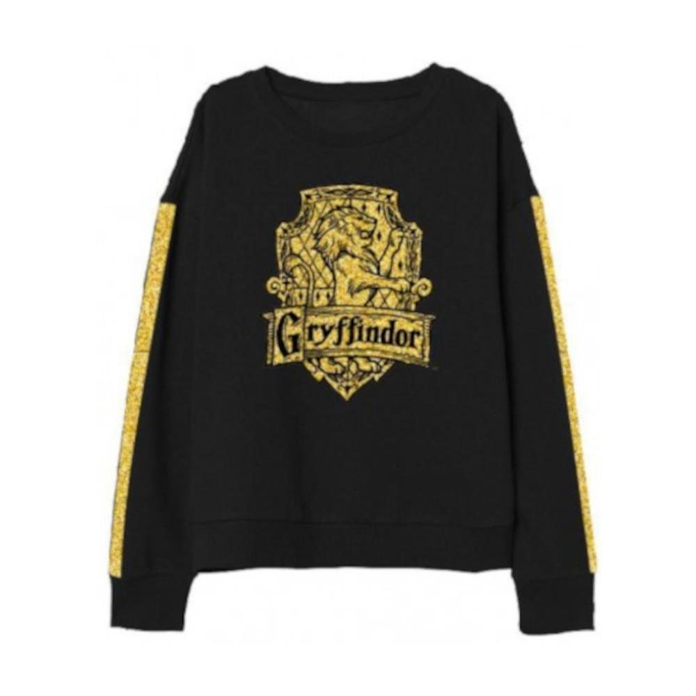 schwarz Glitzer- Pullover mit EplusM Gryffindor Harry glitzerndem und Potter Rundhalspullover Wappen