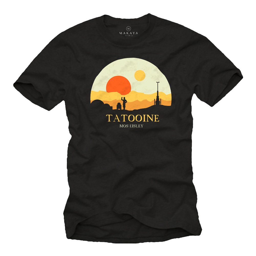 MAKAYA T-Shirt Tatooine Motiv Sterne Herren Mos Schwarz Star R2 Eisley