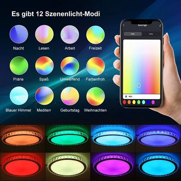 WILGOON Deckenleuchte RGB Sternenhimmel Dimmbar, Fernbedienung APP, Ø40cm x 6cm, LED fest integriert, RGB, Warmweiß, Neutralweiß, Kaltweiß, 36W Kristall LED Deckenlampe, für Wohnzimmer Küche Kinderzimmer