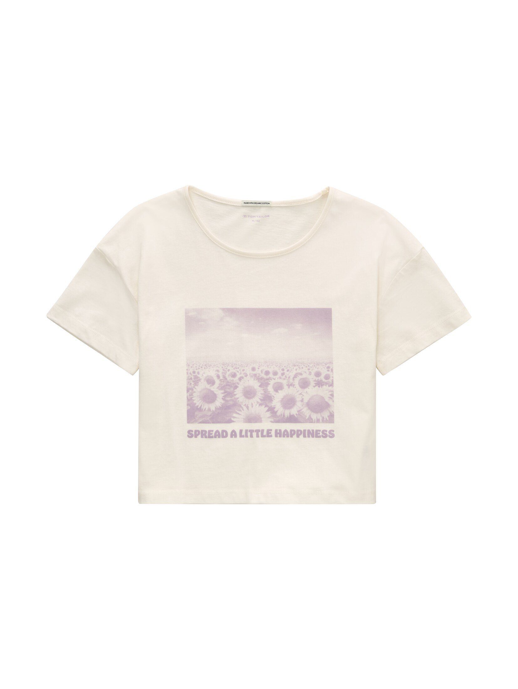 Wool White T-Shirt T-Shirt TOM TAILOR mit Cropped Print