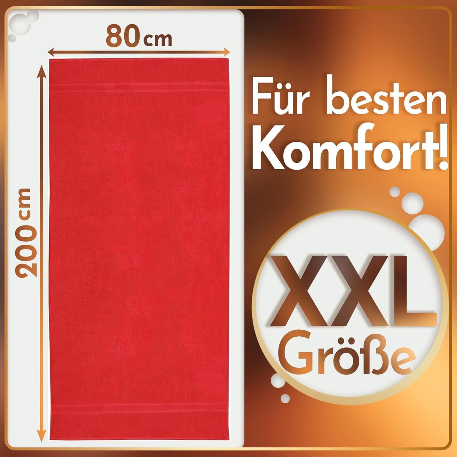 NatureMark Saunatuch Frottier Saunatücher 80x200cm, 100% Baumwolle (2-St), Premium Qualität SAUNATUCH Sauna-Handtuch, 80x200cm, Rot – Bild 3 von 5