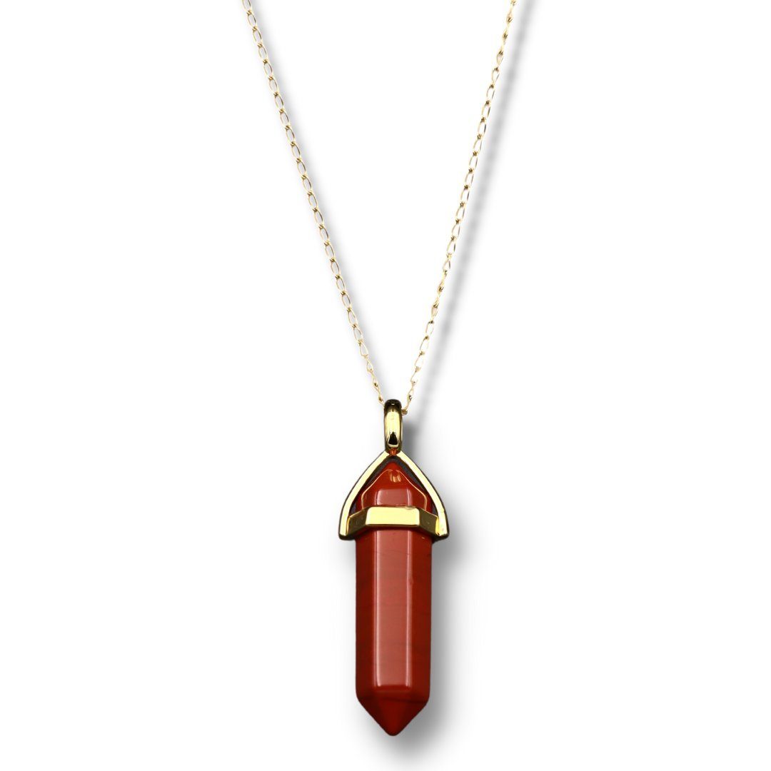 LAVISA Kette mit Anhänger Edelstein Halskette Obelisk gold Naturstein Kristall Roter Jaspis