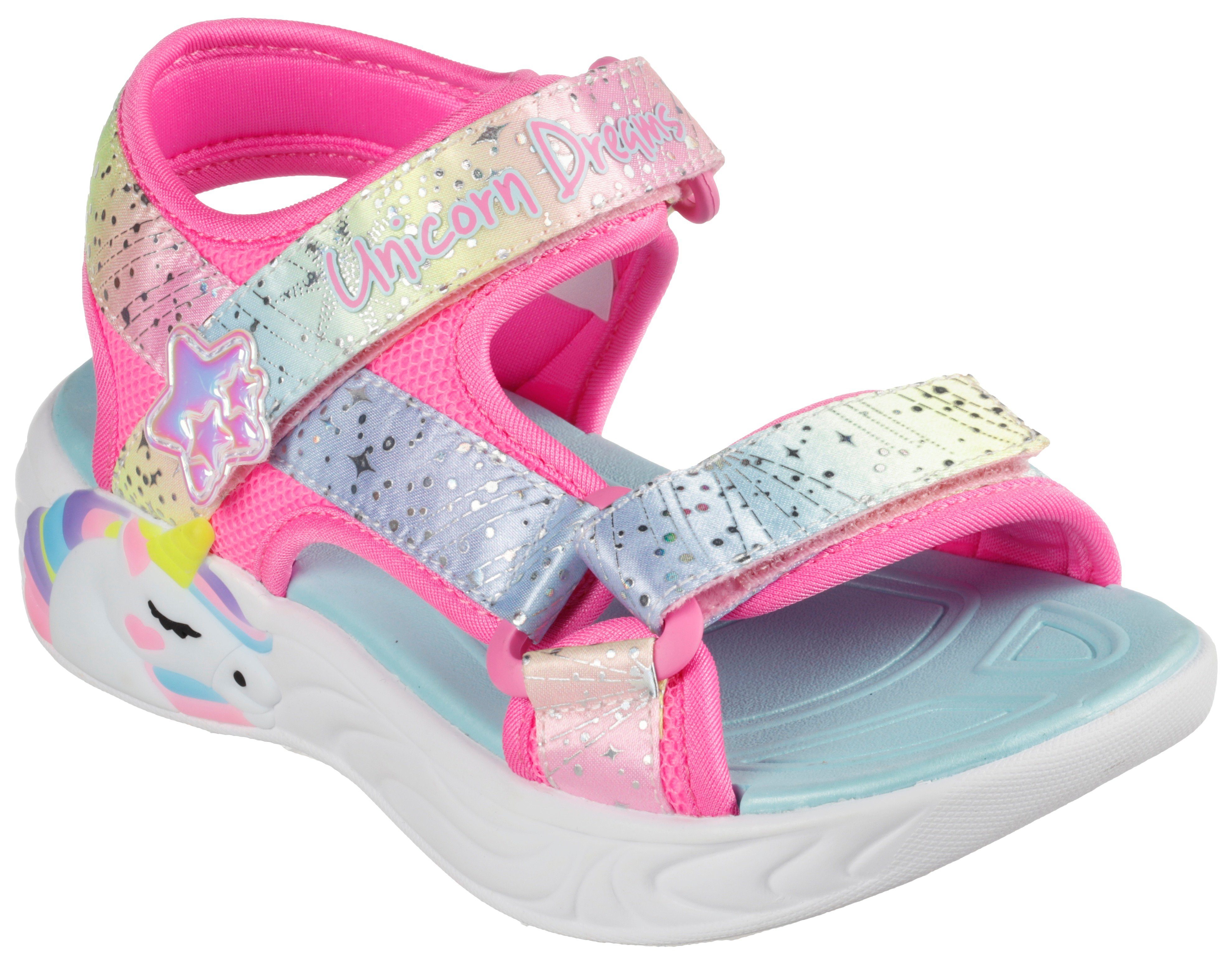 Skechers Kids UNICORN DREAMS SANDAL MAJESTIC BLISS Sandale mit blinkender Einhorn-Applikation pink-mintfarben