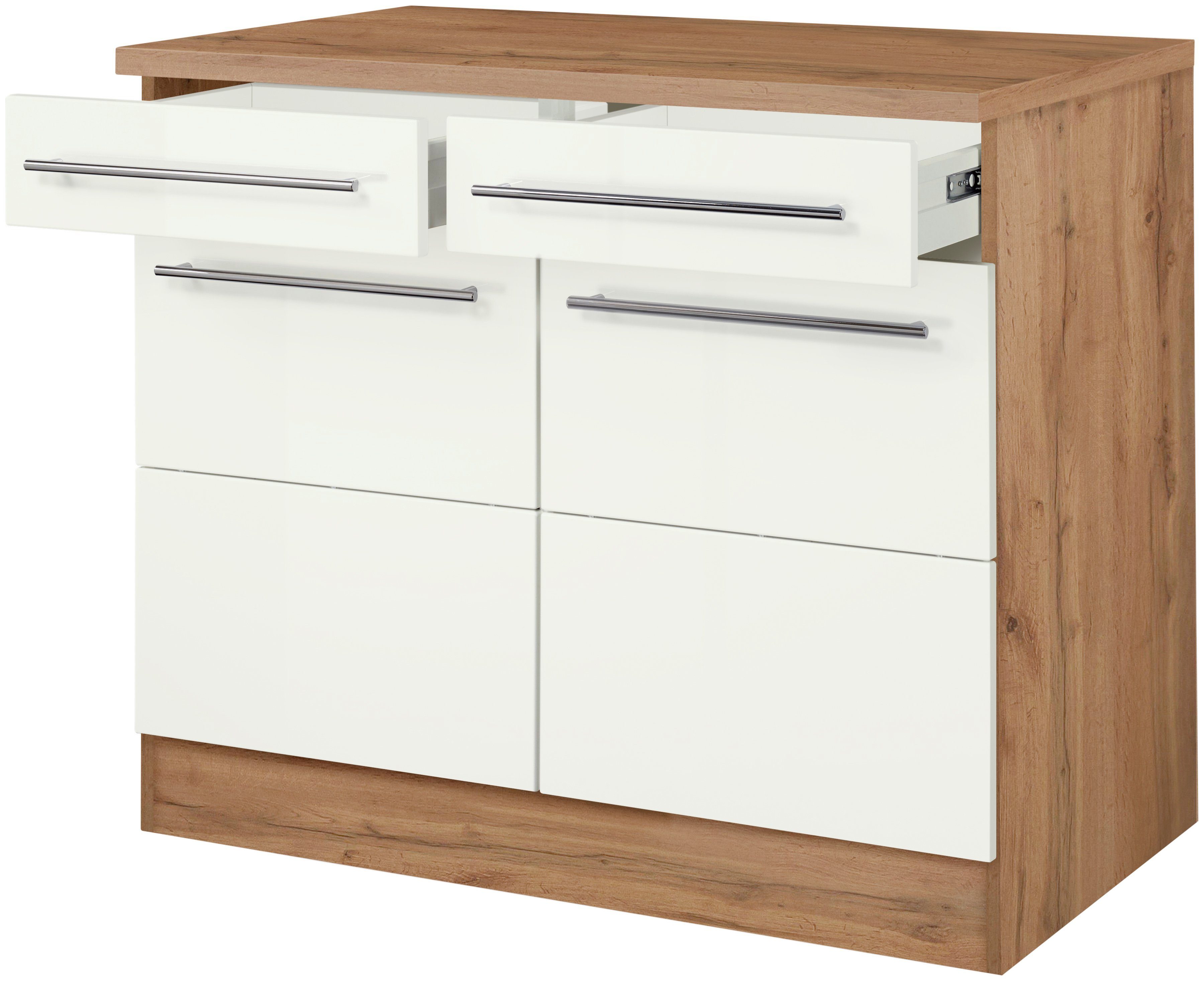 KOCHSTATION Unterschrank KS-Wien Breite 100 cm, 2 Türen, 2 Schubkästen, für viel Stauraum – Bild 2 von 5
