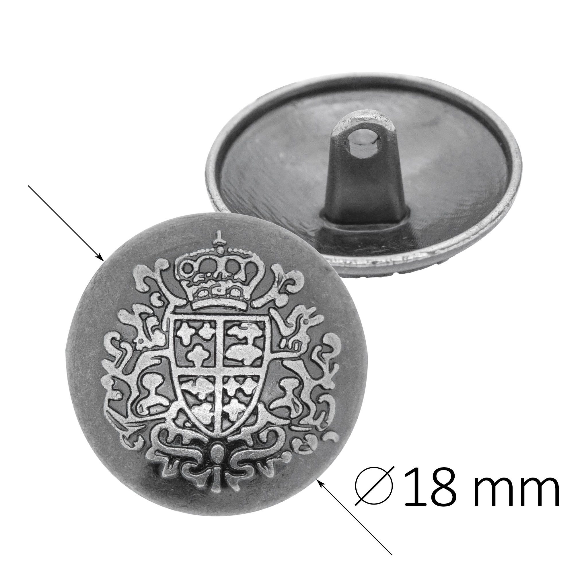maDDma Knopf 5 Metallknöpfe Ösenknopf Wappen rund, Ø 18 mm