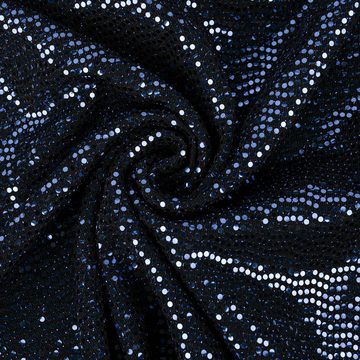 SCHÖNER LEBEN. Stoff Bekleidungsstoff Stretch Lurex Pailletten Glitzer schwarz blau 1,45m, mit Metallic-Effekt