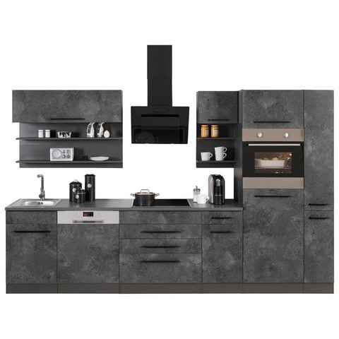 HELD MÖBEL Küchenzeile Tulsa, mit E-Geräten, Breite 320 cm, schwarze Metallgriffe, MDF Fronten