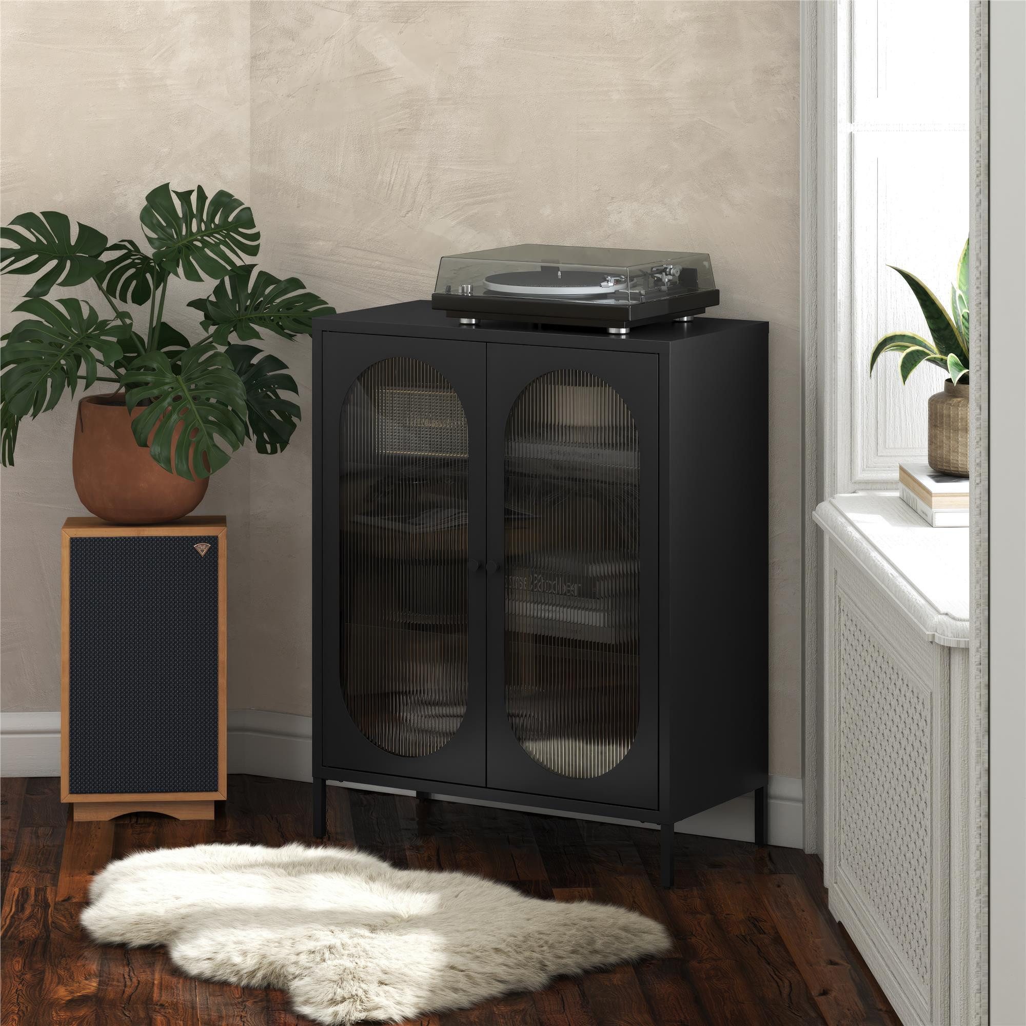 loft24 Highboard Luna, Anrichte aus Metall mit 2 Glastüren