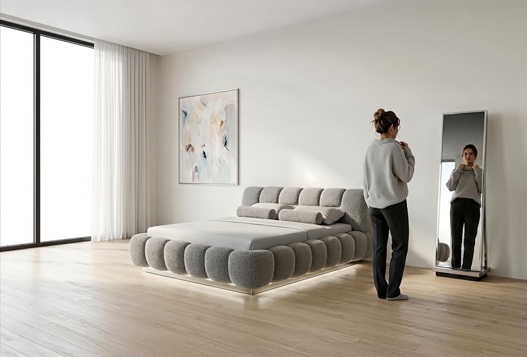 Xlmoebel Standspiegel Eleganter Ganzkörperspiegel in Silber für Flur und Ankleidezimmer, Made in Europa