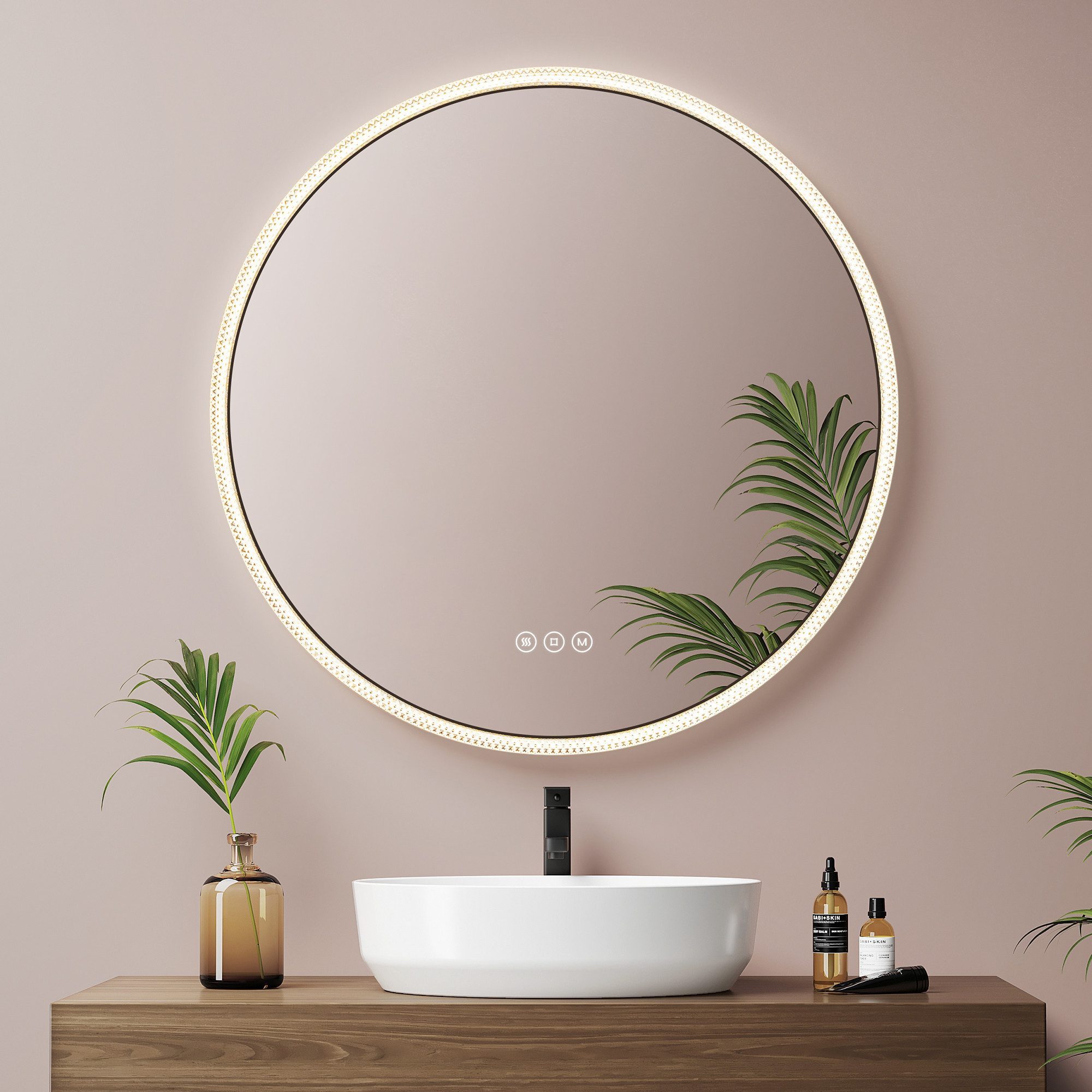 EMKE Badspiegel 60 cm LED Badezimmerspiegel 3 Lichtfarben Crystal-like Rahmen (Meisterglanz Serie), Wandspiegel mit Touch, Antibeschlage,Dimmbar, Memory-Funktion