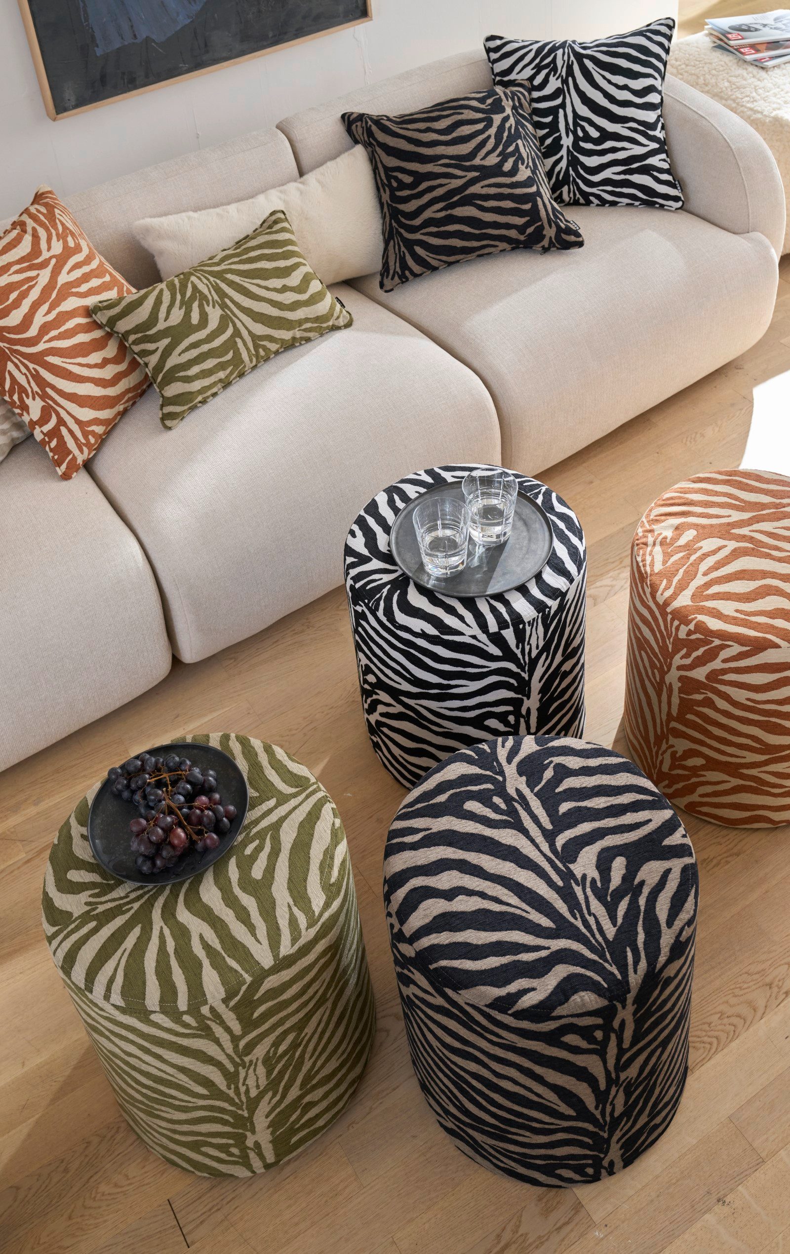 H.O.C.K. Sitzhocker H.O.C.K. Zari Hocker Pouf ø40x45cm rund - Schwarz Weiß Zebra Muster, Hocker, Barhocker & Sitzhocker, Pouf, Badhocker, Wohnzimmer Hocker – Bild 3 von 4