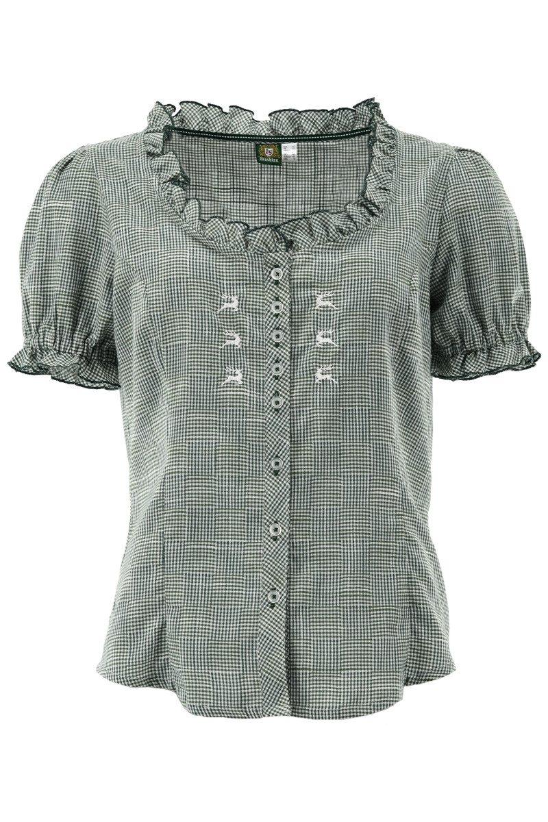 Orbis Textil GmbH & Co. KG Trachtenbluse Trachtenbluse - DARLINA - jeans, mittelrot, trachtengrün