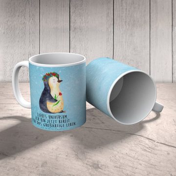 Mr. & Mrs. Panda Tasse Pinguin Blumen - Eisblau - Geschenk, Motivation, Porzellantasse, Blum, Keramik, Herzberührende Designs