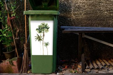 MuchoWow Wandsticker Dschungel - Palme - Weiß (1 St), Mülleimer-aufkleber, Mülltonne, Sticker, Container, Abfalbehälter