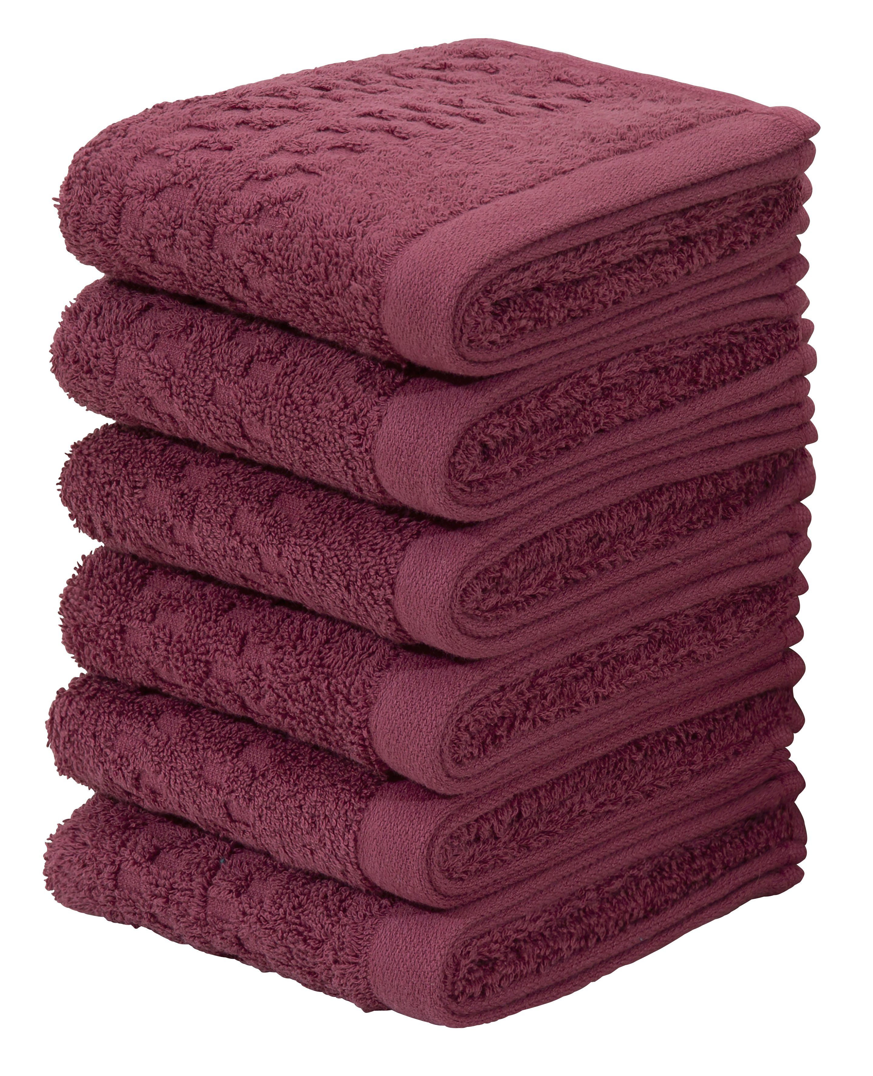 Home affaire Handtuch Set Handtücher Handtuch-Set, 100% 6-tlg), (Set, und Premium Bordüre, (30x50cm), Gästehandtücher weich, mit Baumwolle bordeaux flauschig Frottier, Regona