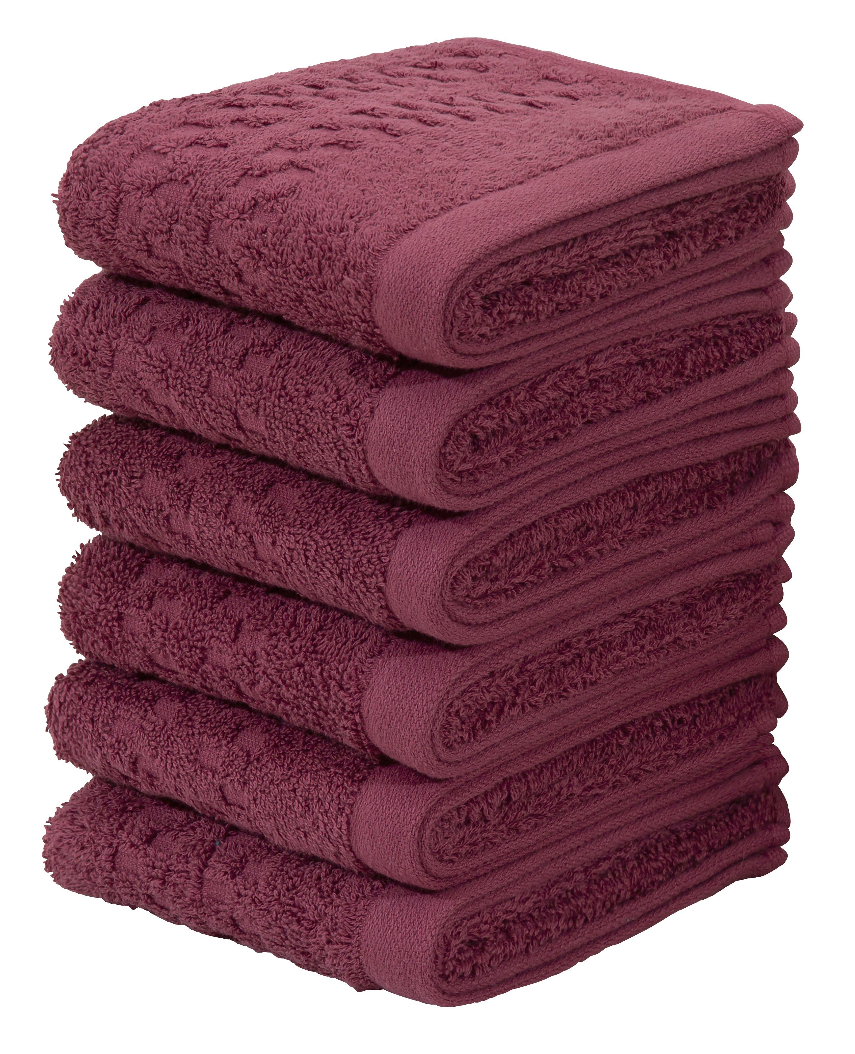 Home affaire Handtuch Set Regona, Gästehandtücher (30x50cm), flauschig und weich, Frottier, (Set, 6-tlg), Premium Handtücher mit Bordüre, Handtuch-Set, 100% Baumwolle bordeaux