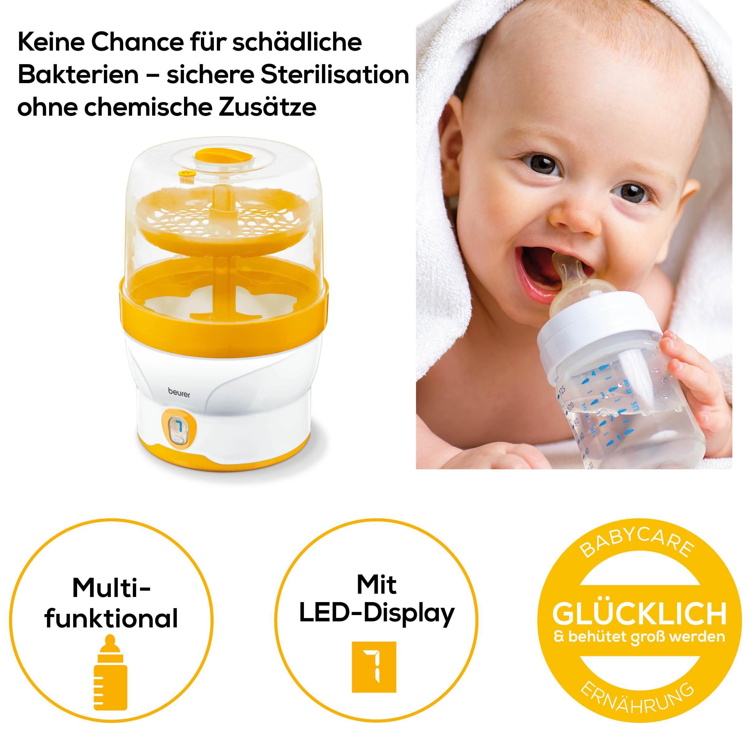BEURER Dampfsterilisator BY 76 zur Beseitigung von Haushaltsbakterien, Desinfiziert 6 Fläschchen und Zubehör in 7 Minuten