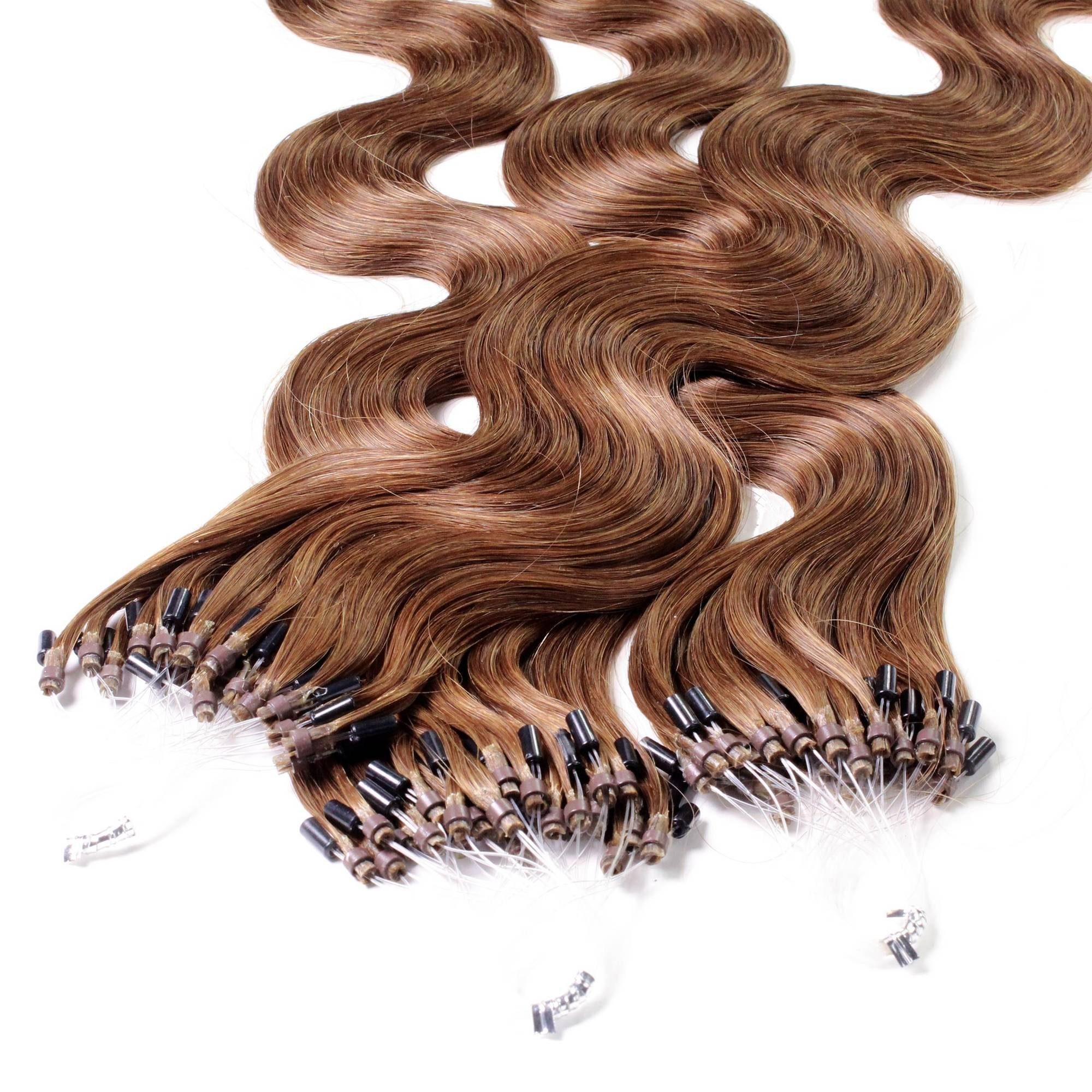 gewellt 0.5g Microring Natur-Gold hair2heart #8/03 Loops - 50cm Hellblond Echthaar-Extension
