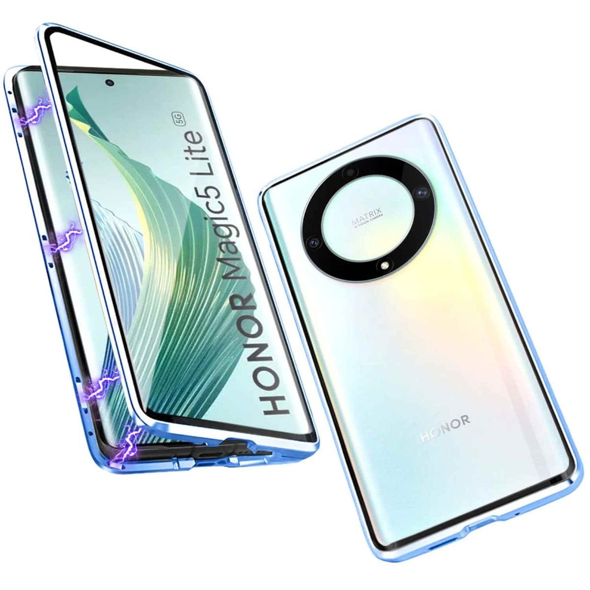 Wigento Handyhülle Für Honor Magic 5 Lite 360 Grad Magnet Glas Bumper Handy Tasche Hülle