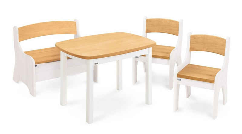 BioKinder - Das gesunde Kinderzimmer Kindersitzgruppe Levin, mit Tisch, Sitzbank und zwei Stühlen, Sitzhöhe 30 cm