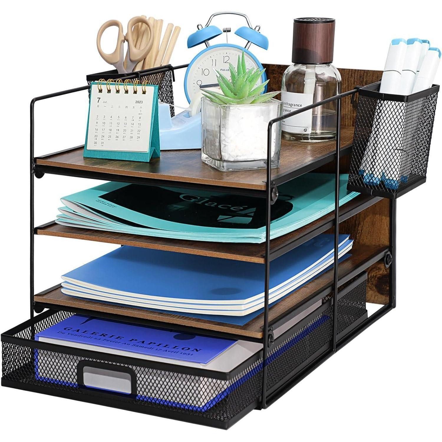 LuxusKollektion Briefablage Stapelbarer Briefablage mit Stifthalter Metall Mesh Organizer