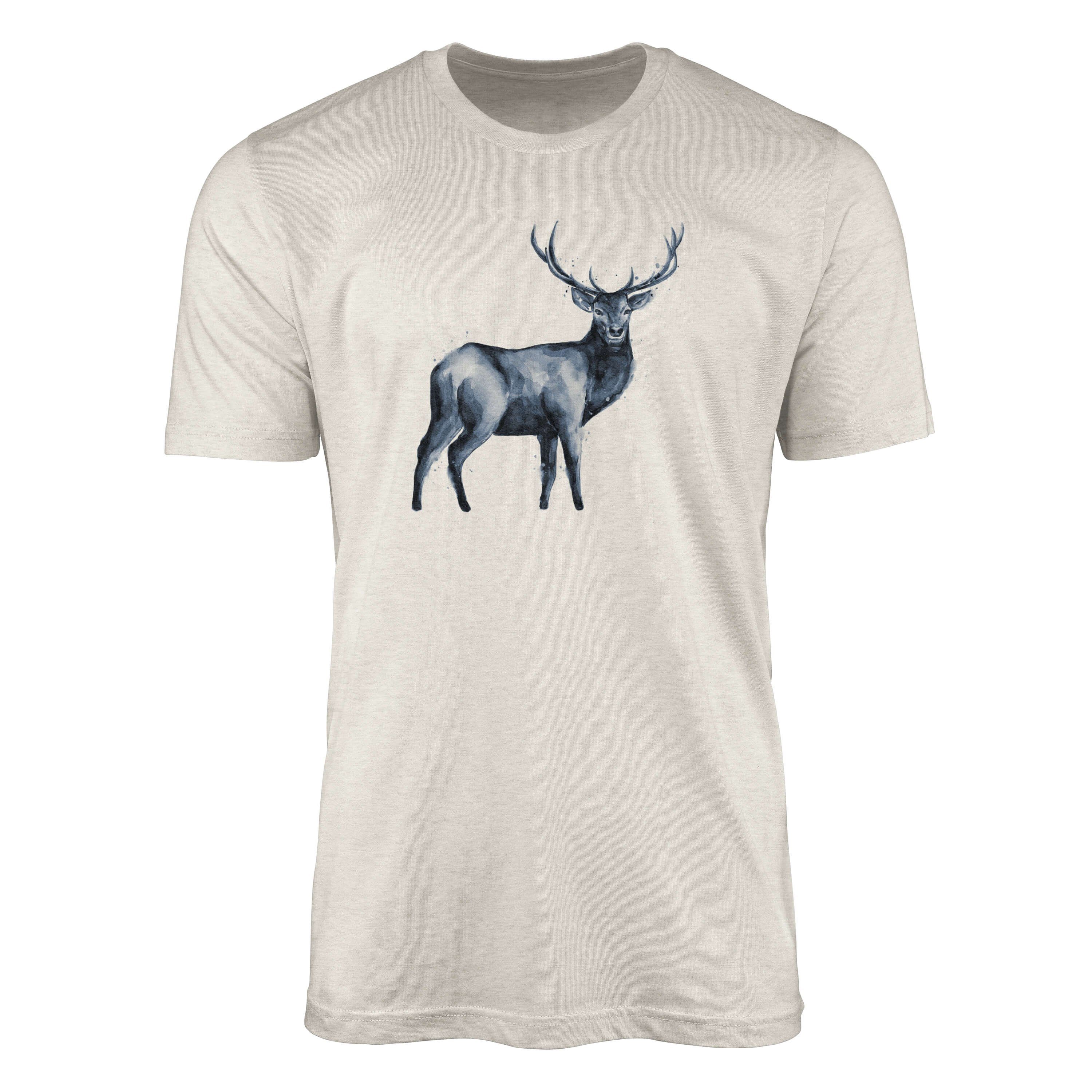 Sinus Art T-Shirt Herren Shirt 100% gekämmte Bio-Baumwolle T-Shirt Aquarell Hirsch Motiv Nachhaltig Ökomode aus erneu (1-tlg)