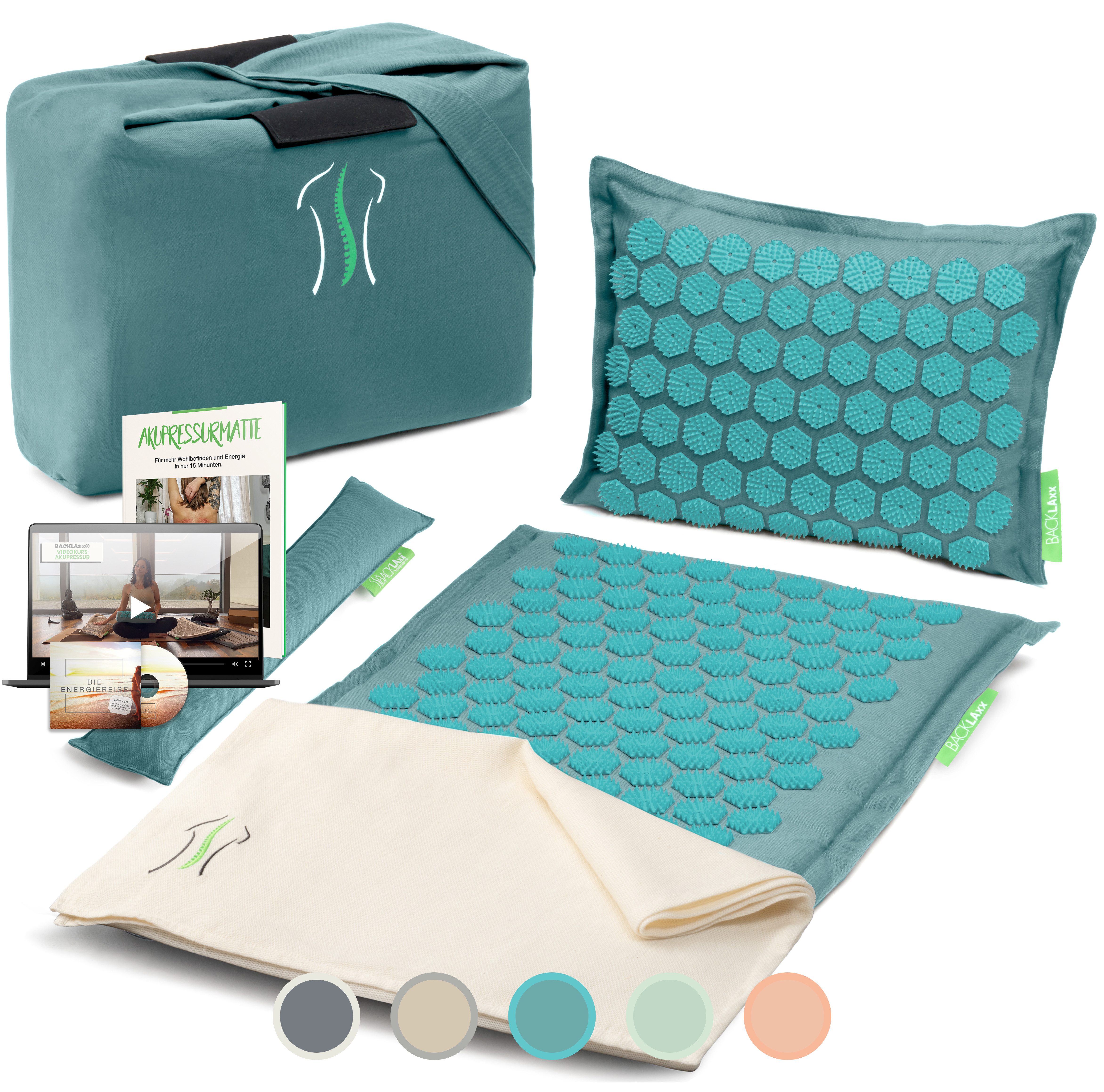 BACKLAxx® Akupressurmatte "Original" (Akupressurmatten Set, 4teilig + gratis-Download), Insgesamt 10.272 Spitzen
