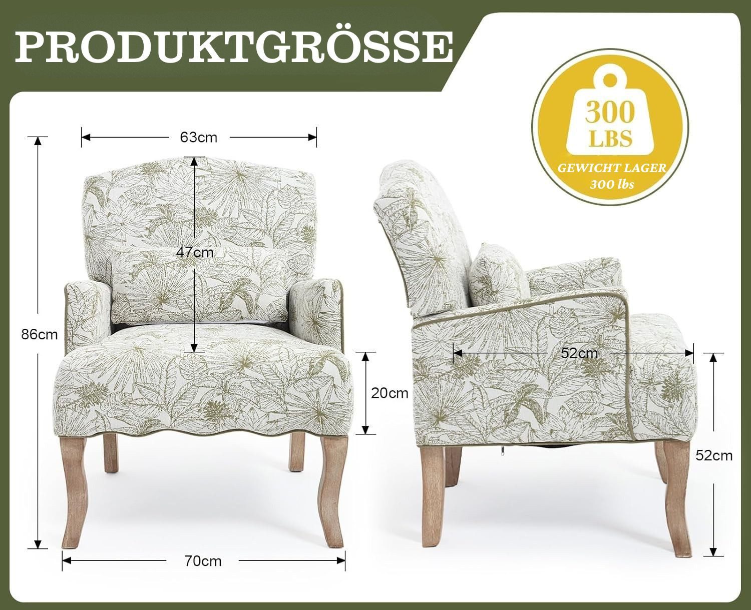 WAHSON OFFICE CHAIRS Sessel aus Leinen/Chenille Retro Polstersessel mit Massivholzbeinen