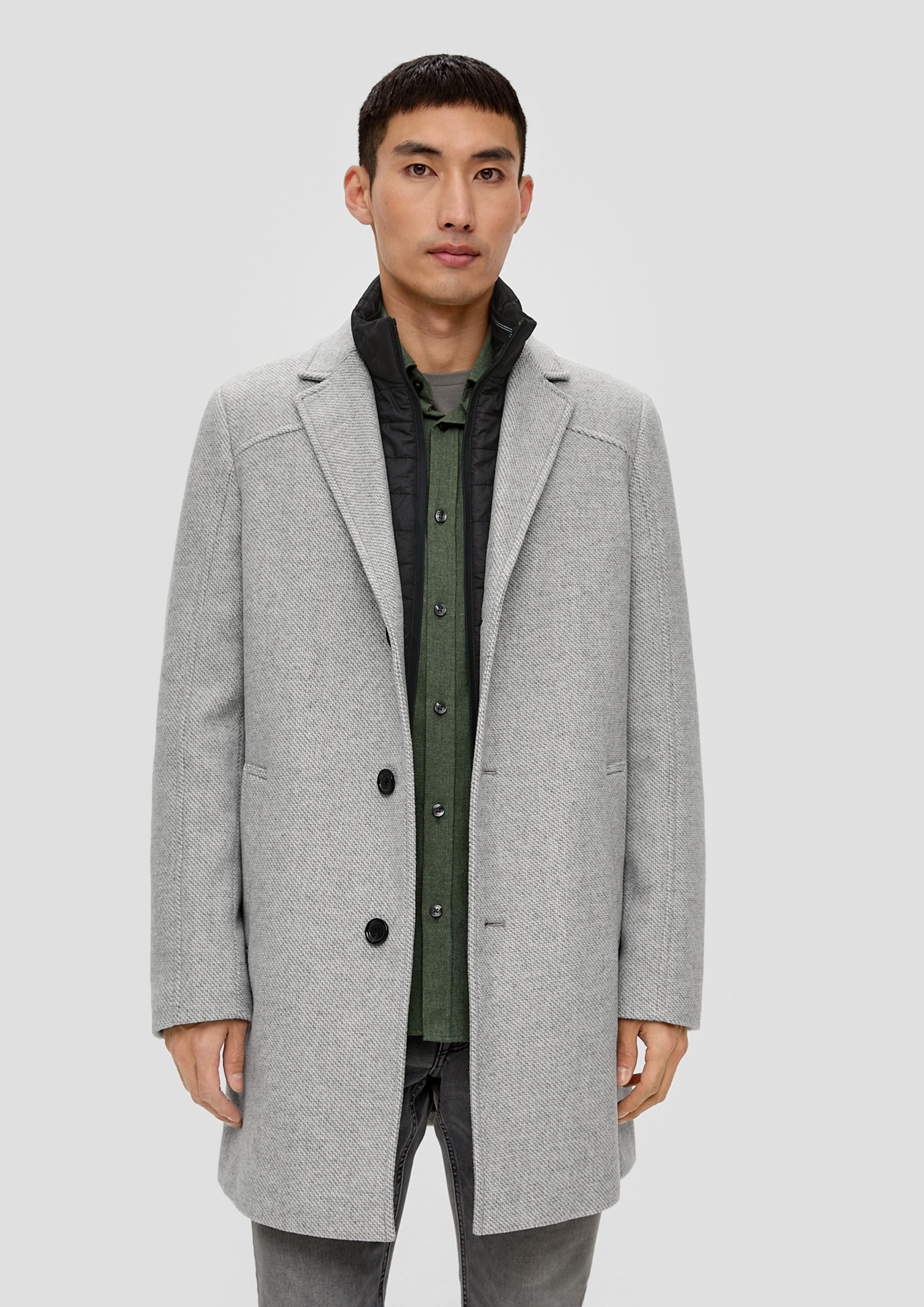 s.Oliver Langmantel Tweed-Mantel mit herausnehmbarem Insert herausnehmbares Futter taubengrau