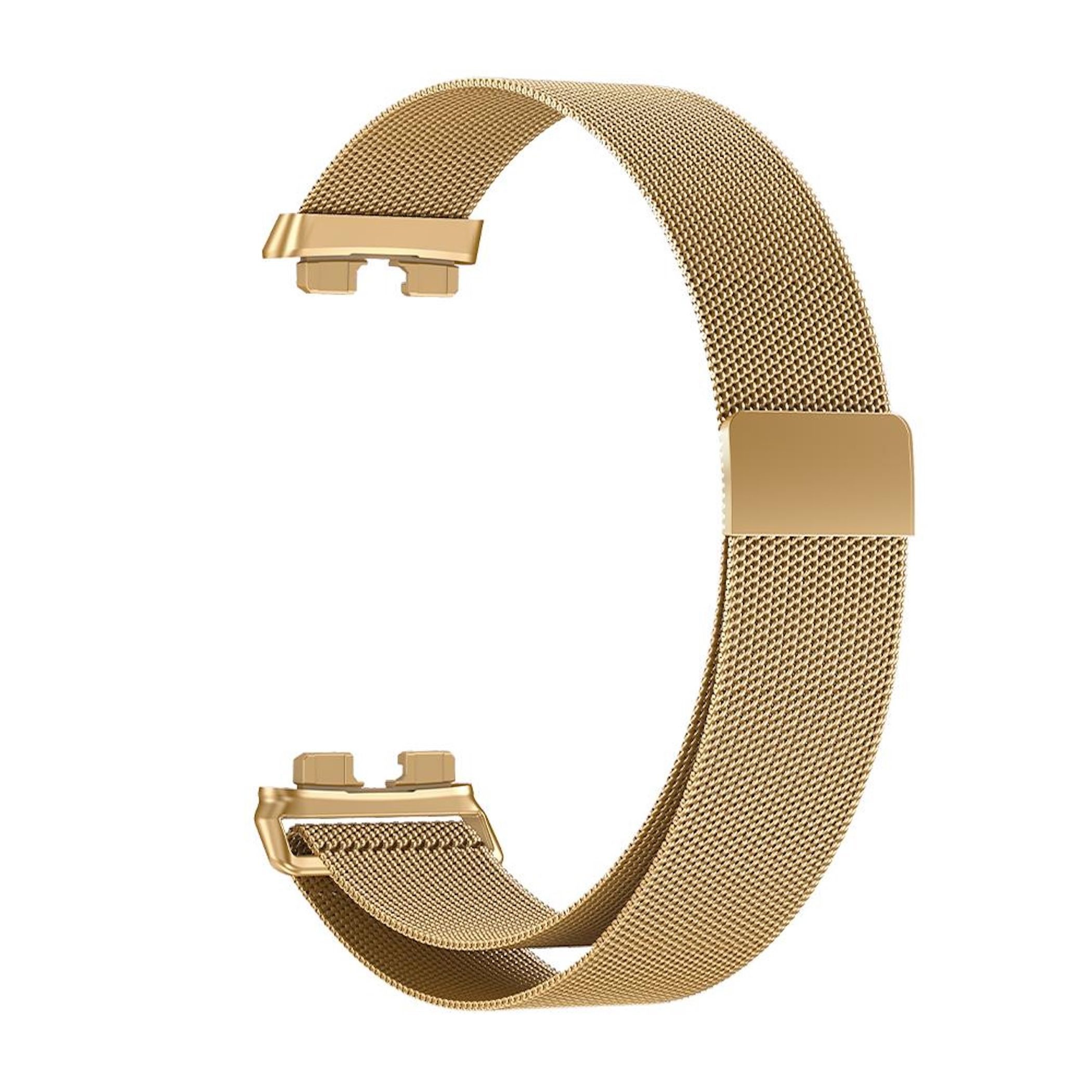 Wigento Smartwatch-Armband Edelstahl für Huawei Band 11 / 11 Pro / 10 Milan Magnet Band Gold, Milanese Edelstahlarmband mit Magnetverschluss