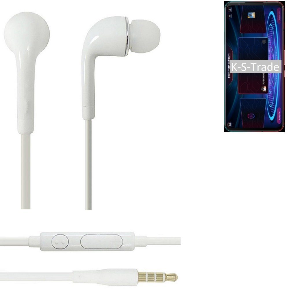 K-S-Trade für Nubia RedMagic 5G In-Ear-Kopfhörer (Kopfhörer Headset mit Mikrofon u Lautstärkeregler weiß 3,5mm) | In-Ear-Kopfhörer
