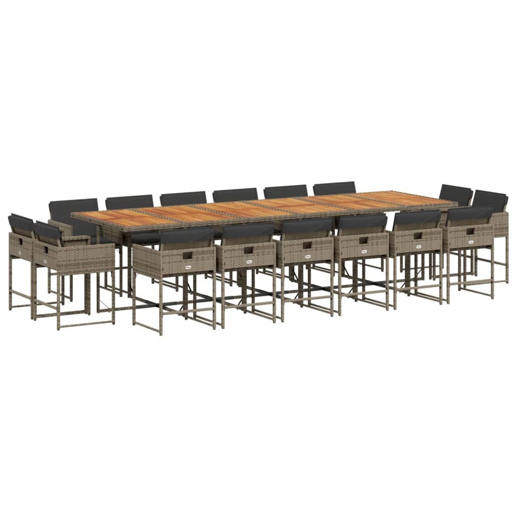vidaXL Garten-Essgruppe 17-tlg. Garten-Essgruppe mit Kissen Grau Poly Rattan, (16-tlg)