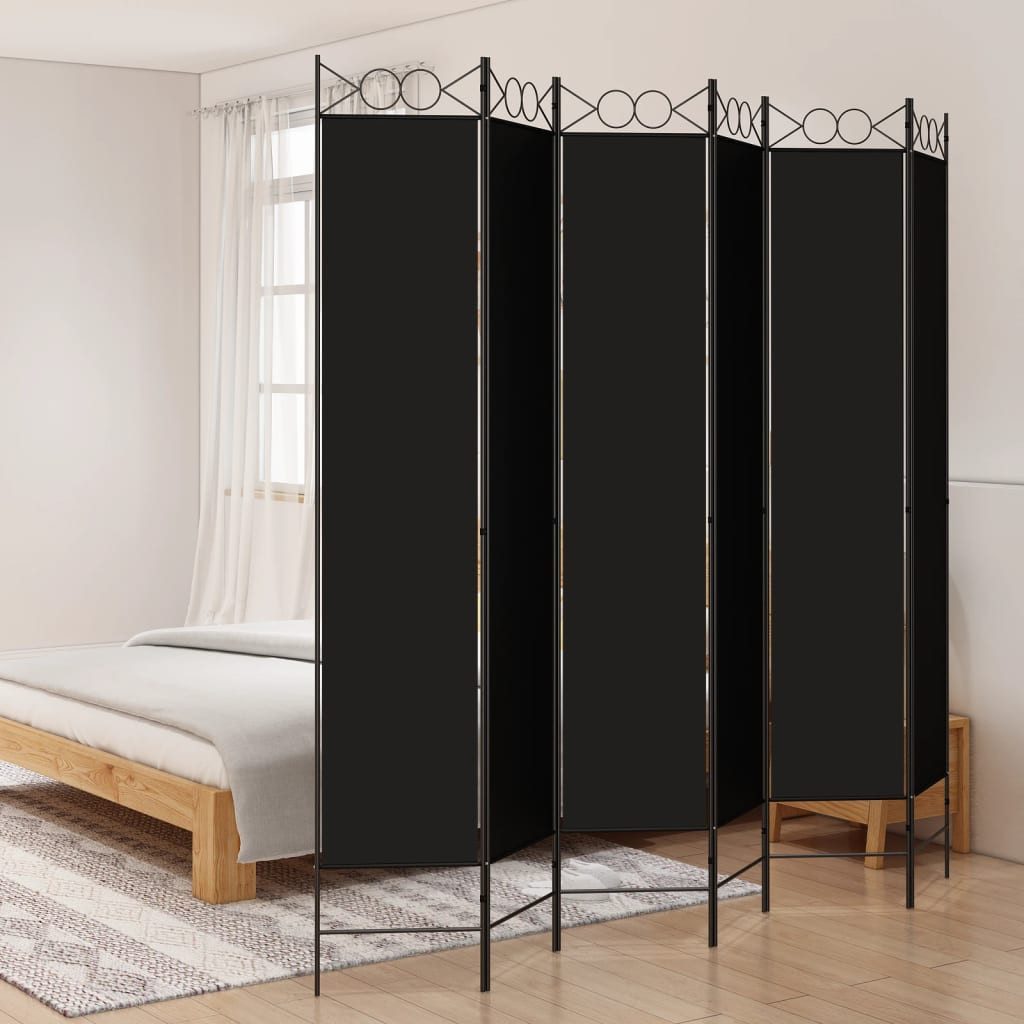furnicato Raumteiler Paravent 240x220 cm Schwarz mit Stoff und Eisen, 1-tlg., Klappbare Sichtschutzwand mit atmungsaktivem Stoff für Schlafzimmer