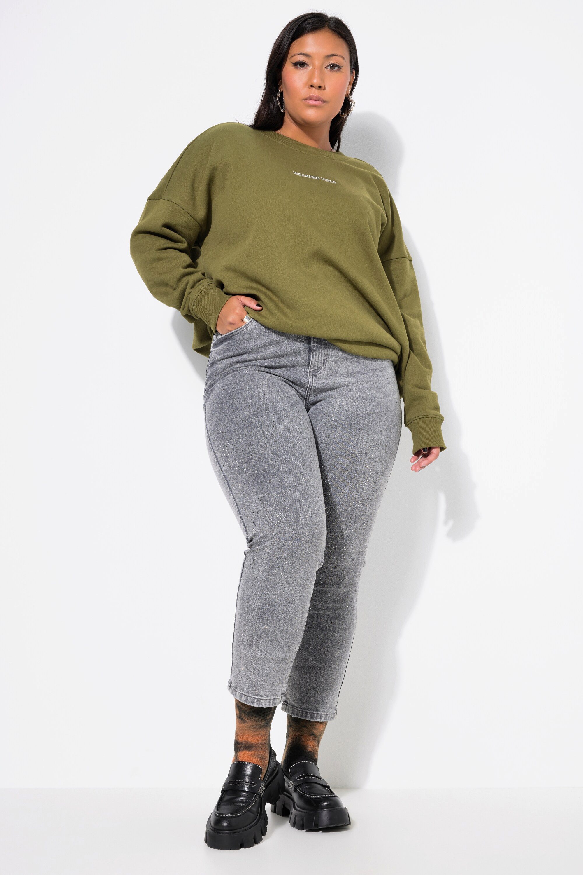 Studio Untold Regular-fit-Jeans Mom-Jeans Wide Legs Ziersteinchen 5-Pocket