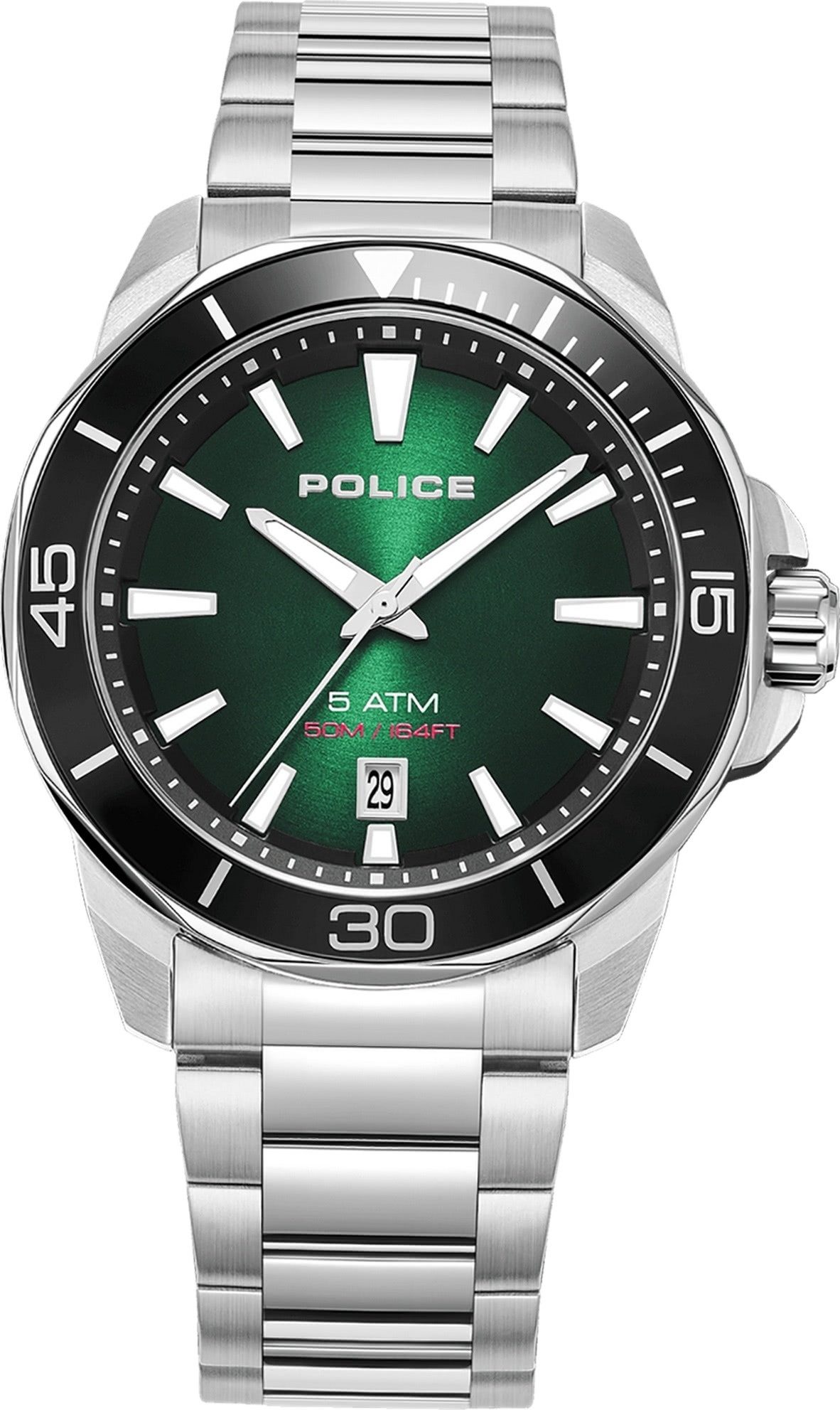 Police Quarzuhr Police Herrenuhr Edelstahl silber, (Analoguhr), Herrenuhr rund, extra groß (ca. 43x49mm) Edelstahlarmband