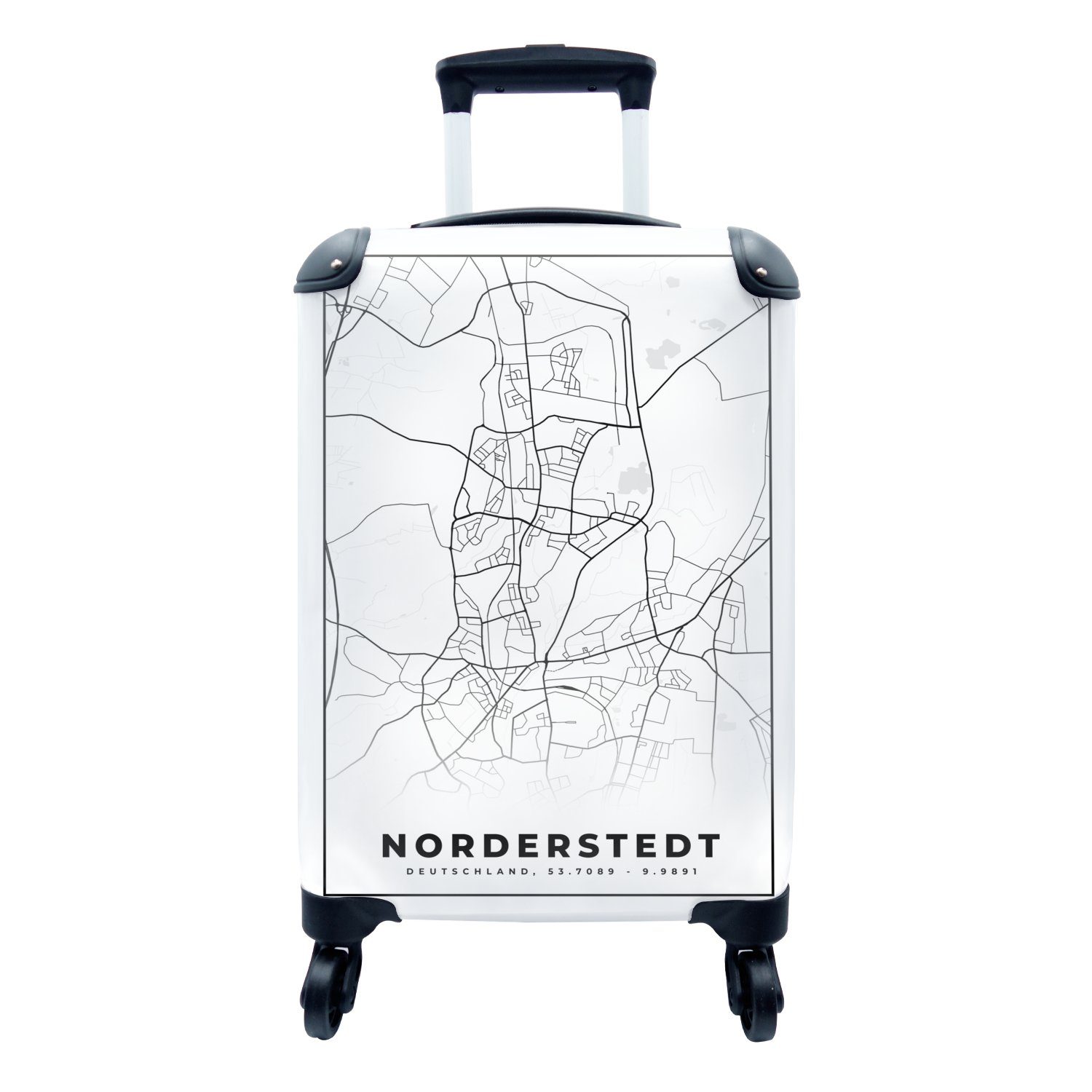 MuchoWow Handgepäckkoffer Norderstedt - Karte - Stadtplan, 4 Rollen, Reisetasche mit rollen, Handgepäck für Ferien, Trolley, Reisekoffer