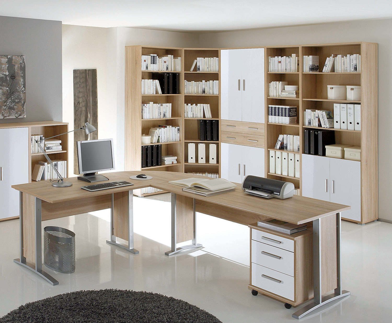 moebel-dich-auf Aktenschrank OFFICE LINE (220, Büromöbel-Set Arbeitszimmer Büro) in Eiche Sonoma / weiß
