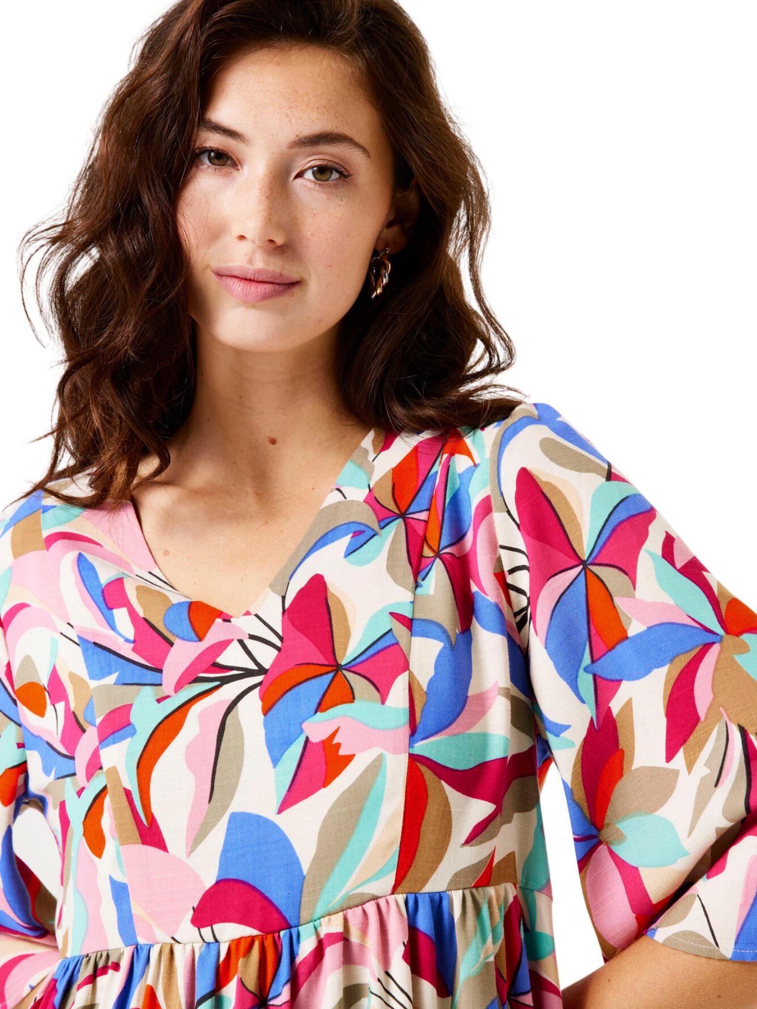 Garcia Partykleid bunt,Casual,Viskose,Floral,V-Ausschnitt,Kurz,Regular Fit