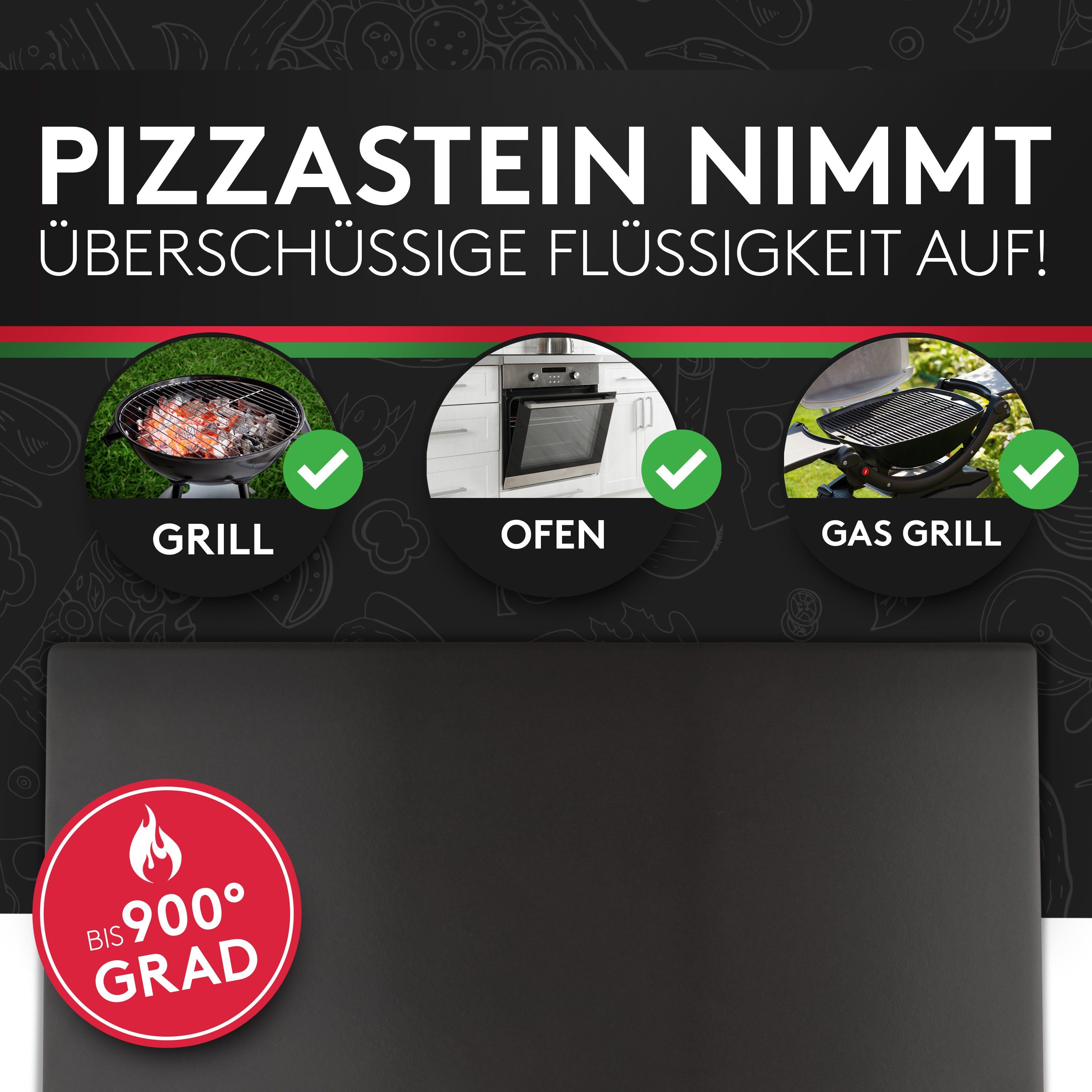 Pizza - Pizzastein Backofen Divertimento Divertimento für Gasgrill, Pizza und Anti-Haft-Beschichtung Pizzastein