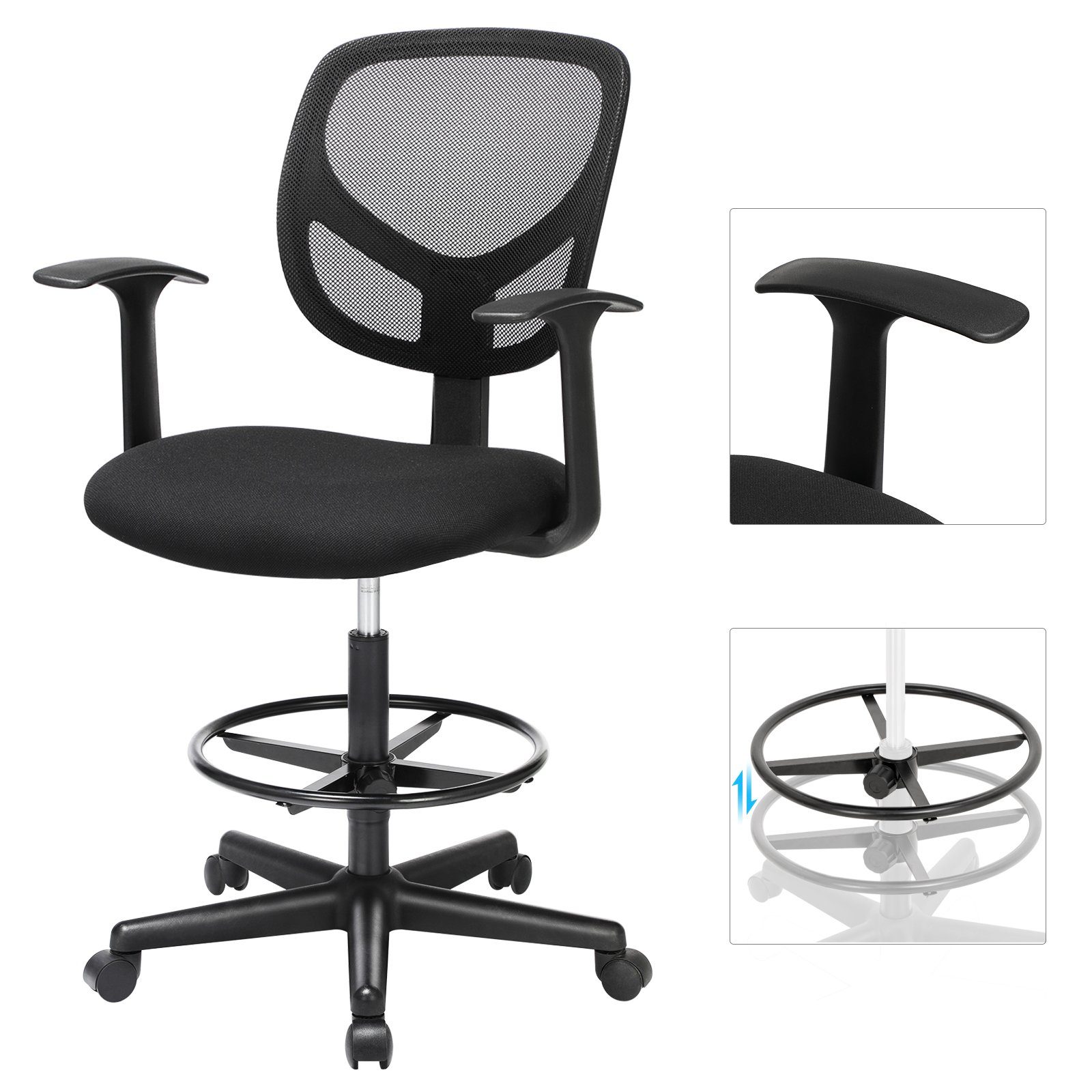 SONGMICS Bürostuhl ergonomischer Schreibtischstuhl, höhenverstellbar, 64x64x(97-117) cm, Netzstuhl, Armlehnen und verstellbarer Fußstütze, Belastbarkeit 120 kg