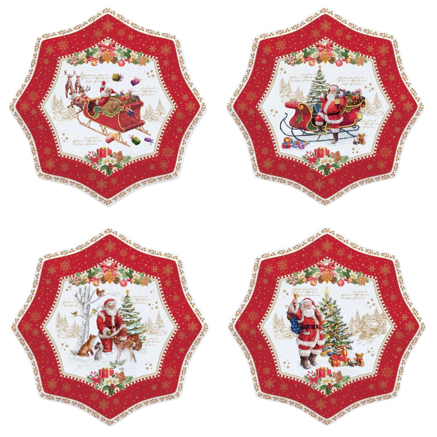 EasyLife Kuchenteller Christmas Memories, Spülmaschinengeeignet, Weiß, Motiv: Weihnachtsmann