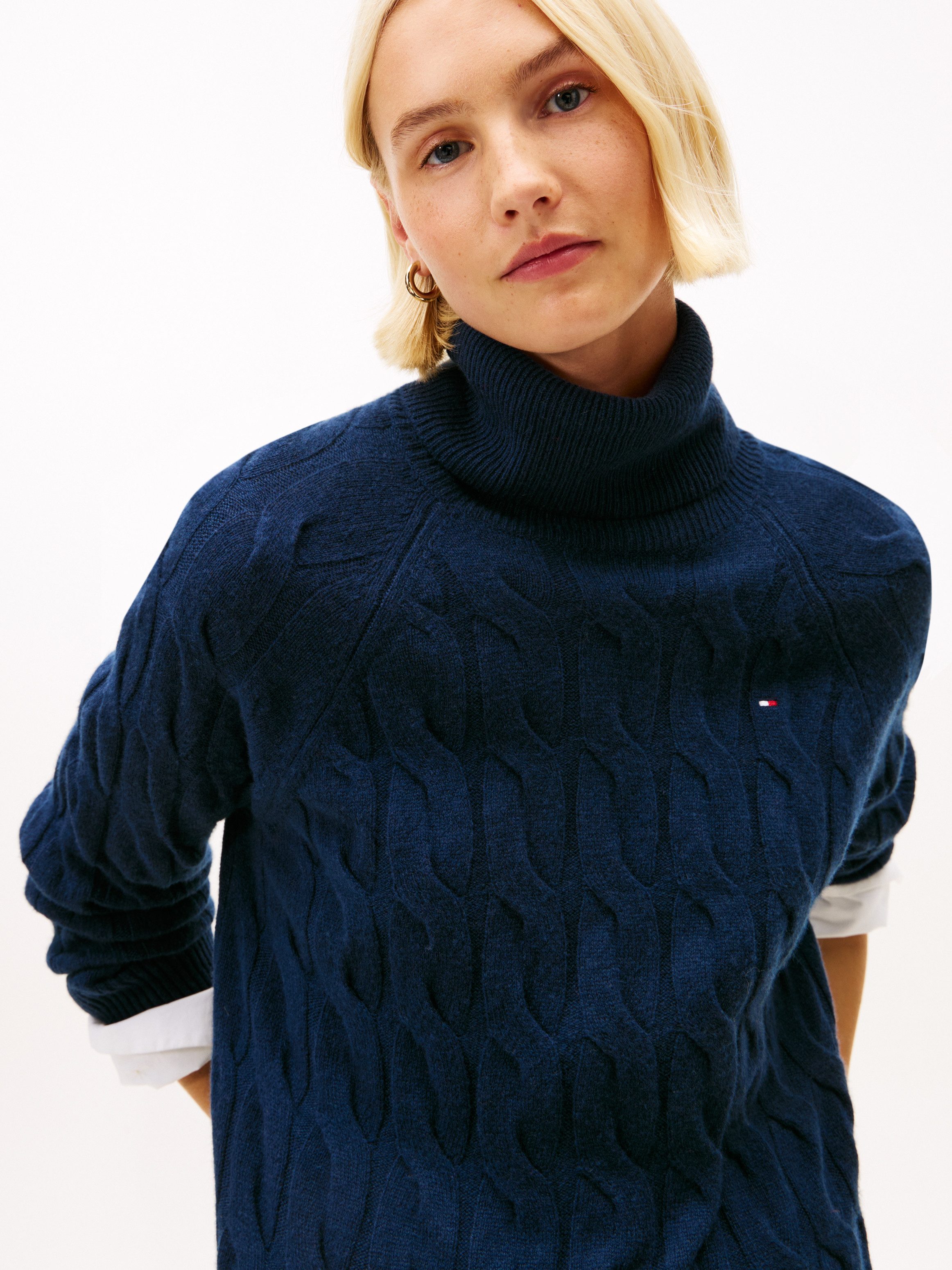 Tommy Hilfiger Rollkragenpullover SOFT WOOL CABLE ROLL-NK LS SWT mit Zopfmu günstig online kaufen