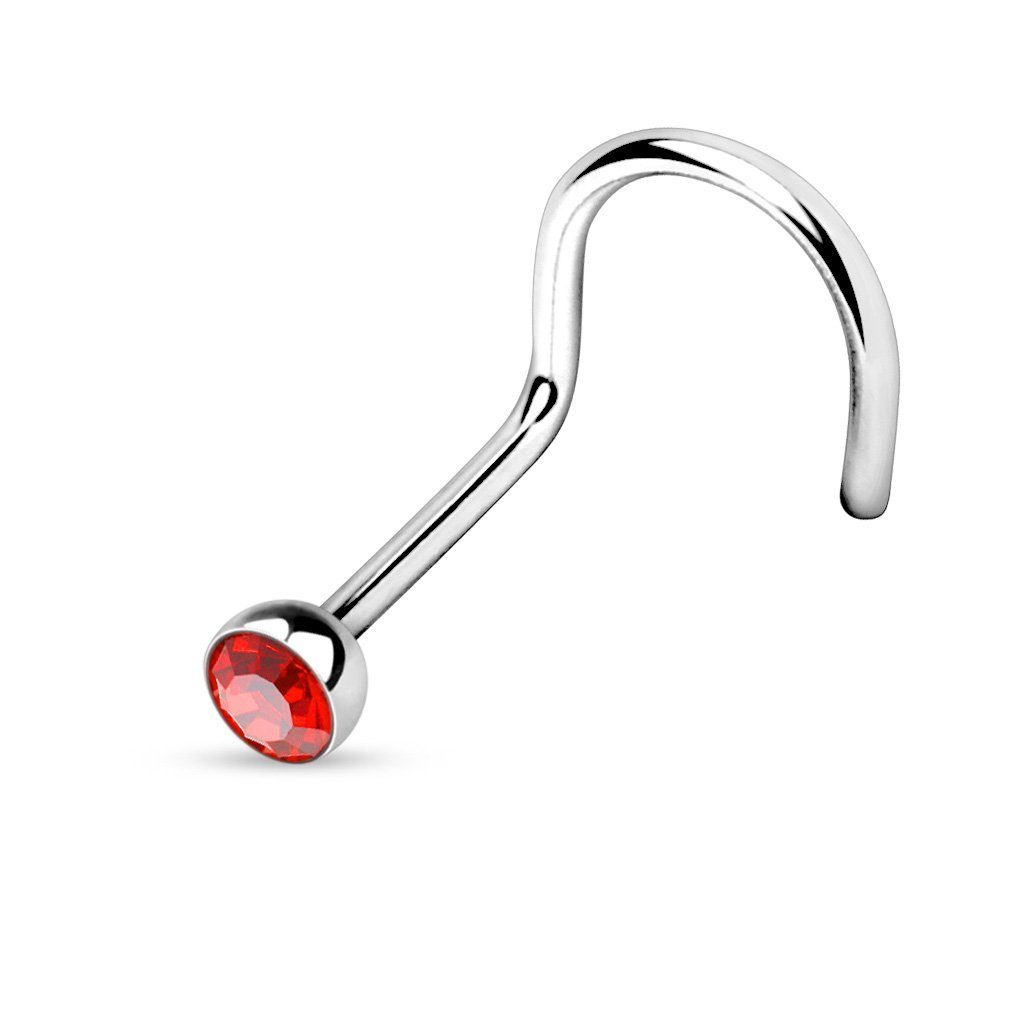 viva-adorno Nasenpiercing 1,0mm Nasenstecker gebogen Zirkonia Kristall Nasenring