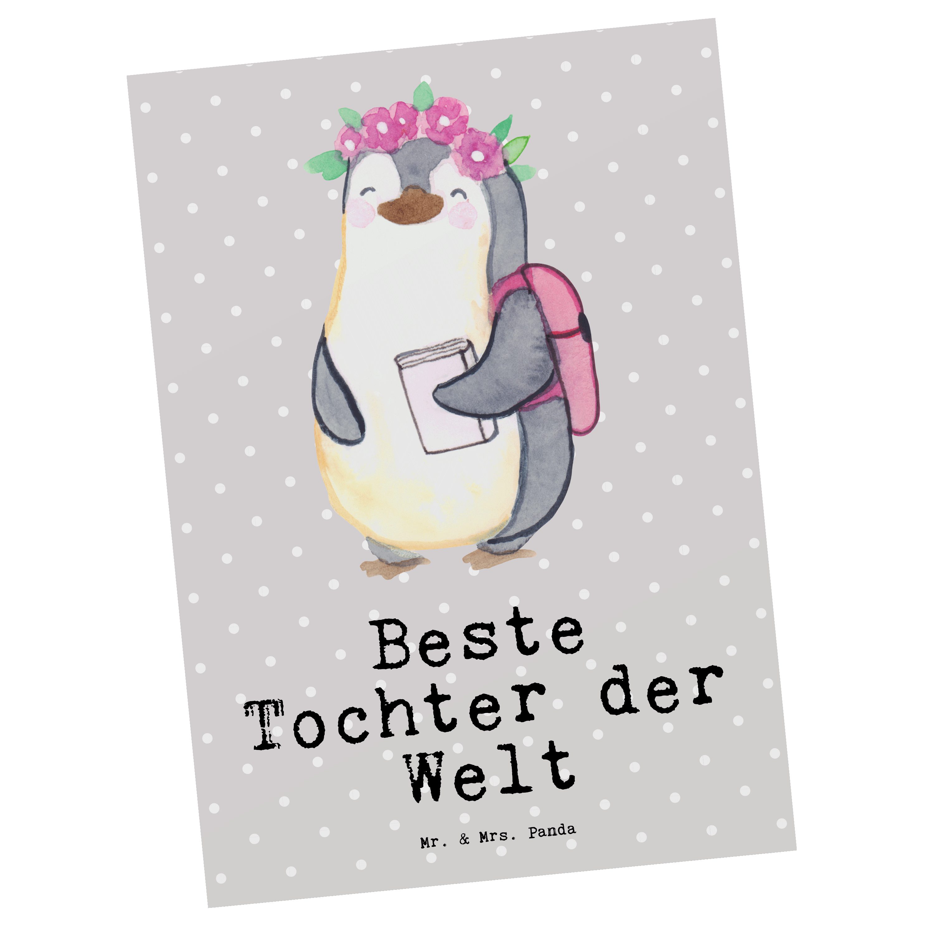 Mr. & Mrs. Panda Postkarte Pinguin Beste Tochter der Welt - Grau Pastell - Geschenk, Karte, Gebu