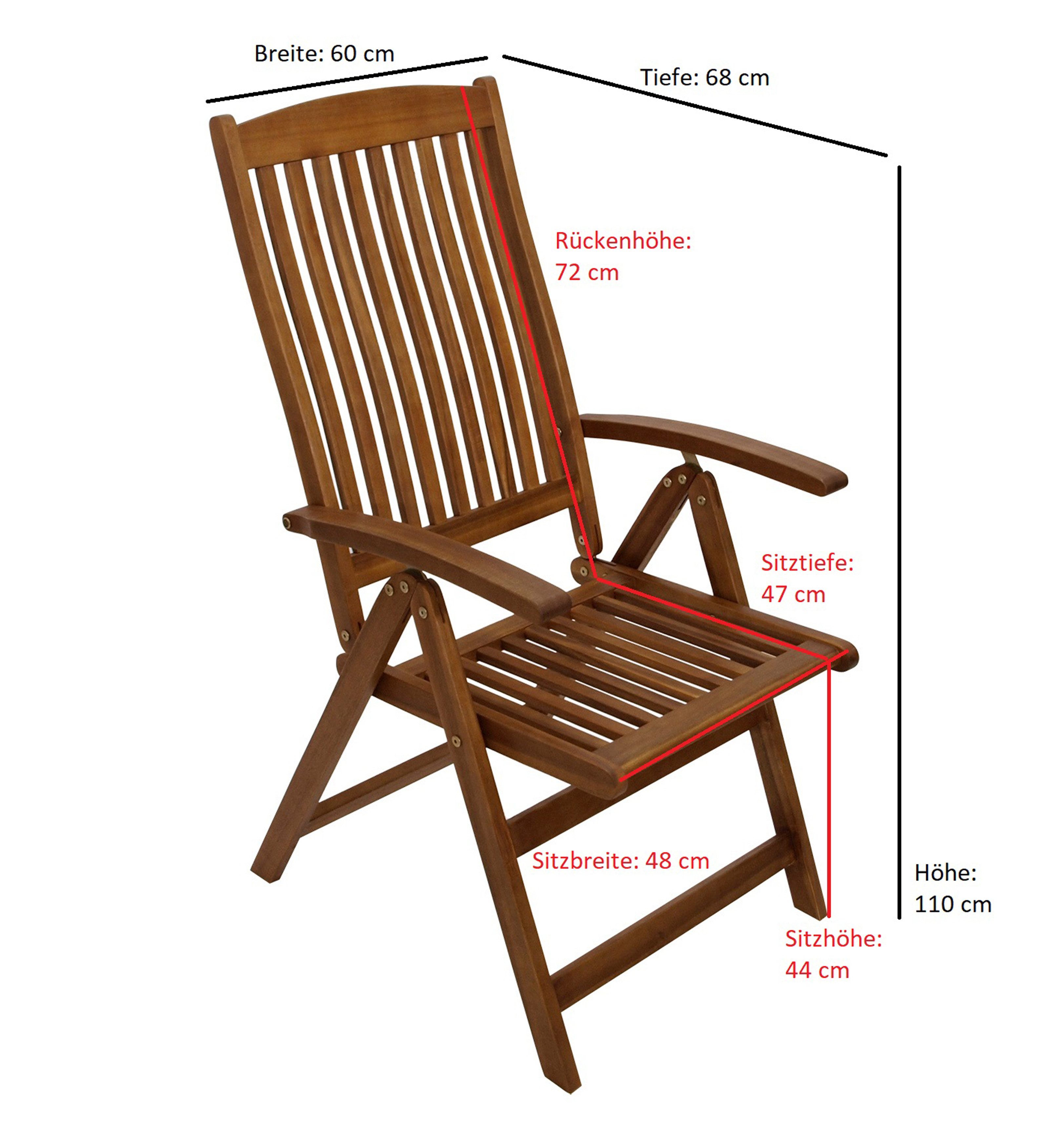 TPFGarden Gartensessel Menorca (mit Armlehnen Holz (aus Akazienholz), 1-St., Robuster Garten Outdoor Gartensessel), Hochlehner klappbar und 5-fach verstellbar - Hochwertige Verarbeitung