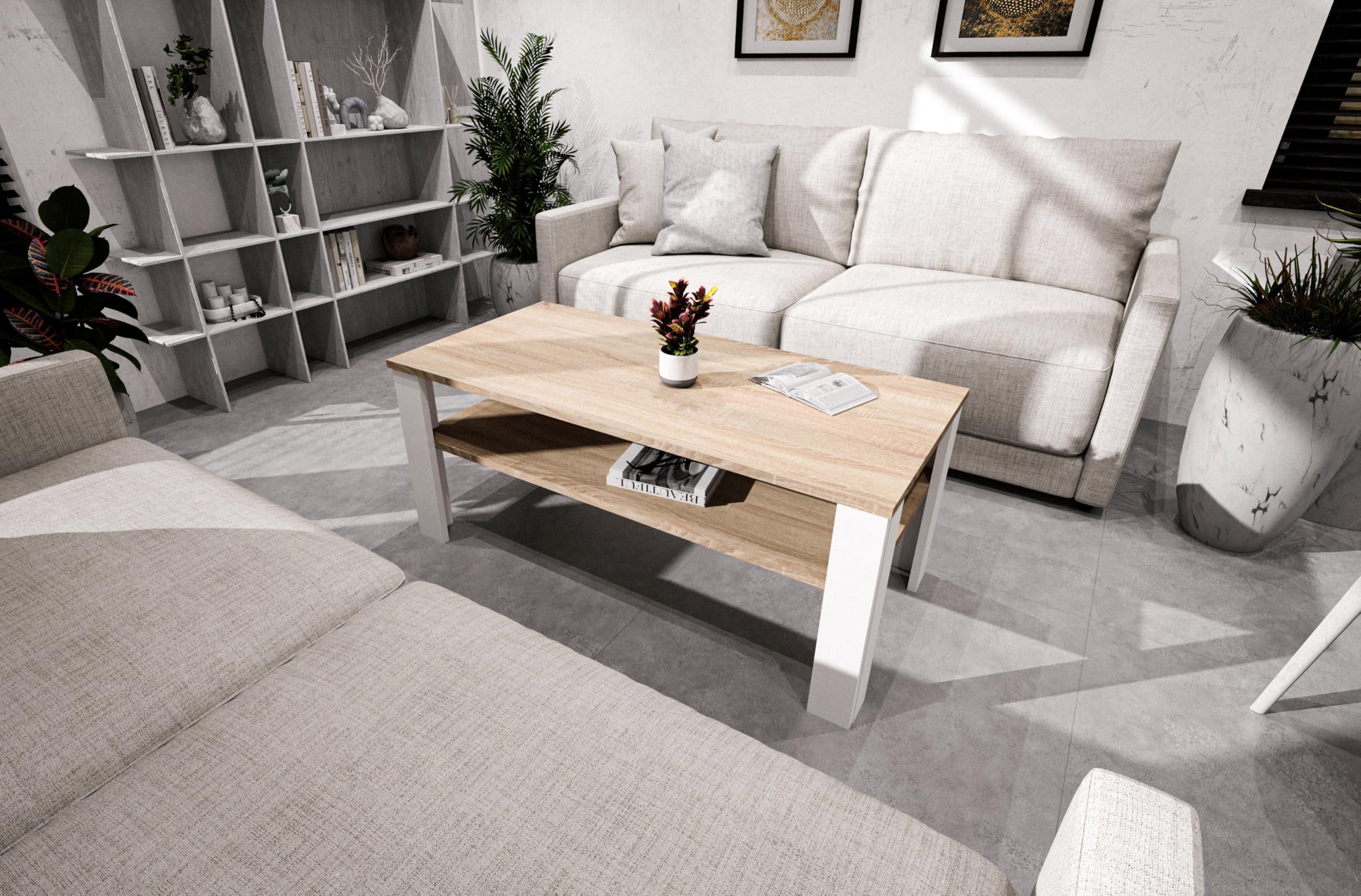 TREND WERK Couchtisch mit zusätzlicher Ablagefläche in 53×53×47 cm und 92×50×45 cm (Moderner Wohnzimmertisch im Retro Loft Design), Stabiler Beistelltisch für W – Bild 4 von 5