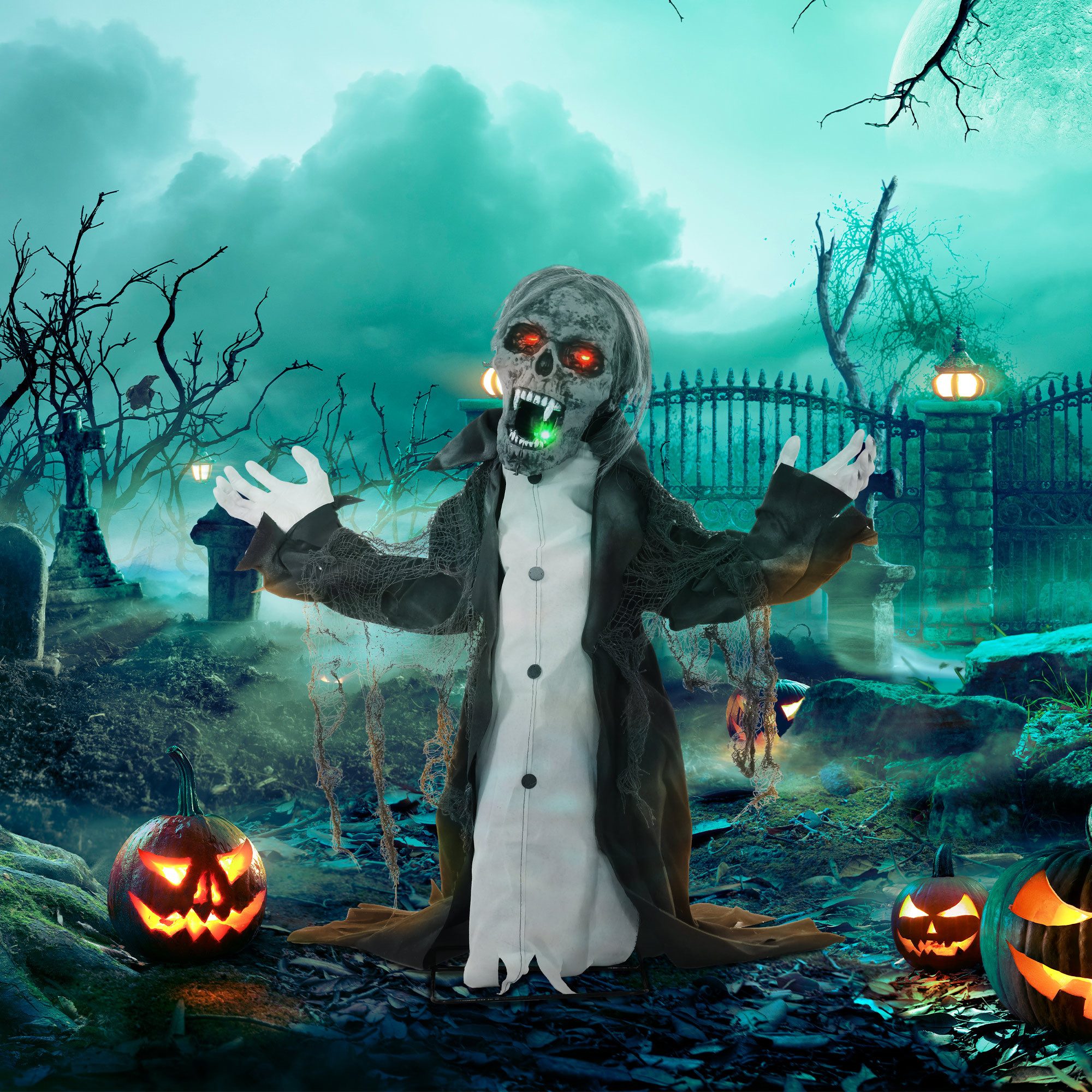 HOMCOM Dekofigur Skelett Outdoor Animiert Hängende mit Leuchtenden Augen (Garten Deko, 1 St., Halloween Dekoration), mit Bewegungssensor für Indoor, Outdoor