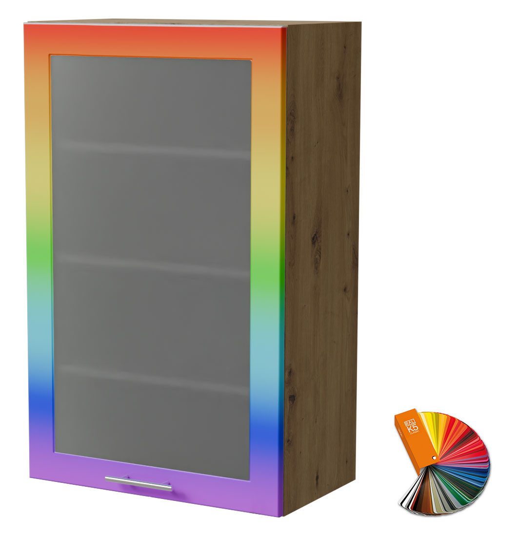 Feldmann-Wohnen Klapphängeschrank Bari (W4S/60, 1-türig, 3 Einlegeböden, 1-St., moderne Kassettenoptik, lackierte Fronten, 60x32,5x96cm) Eiche Artisan / RAL Wunschfarbe matt (K5)