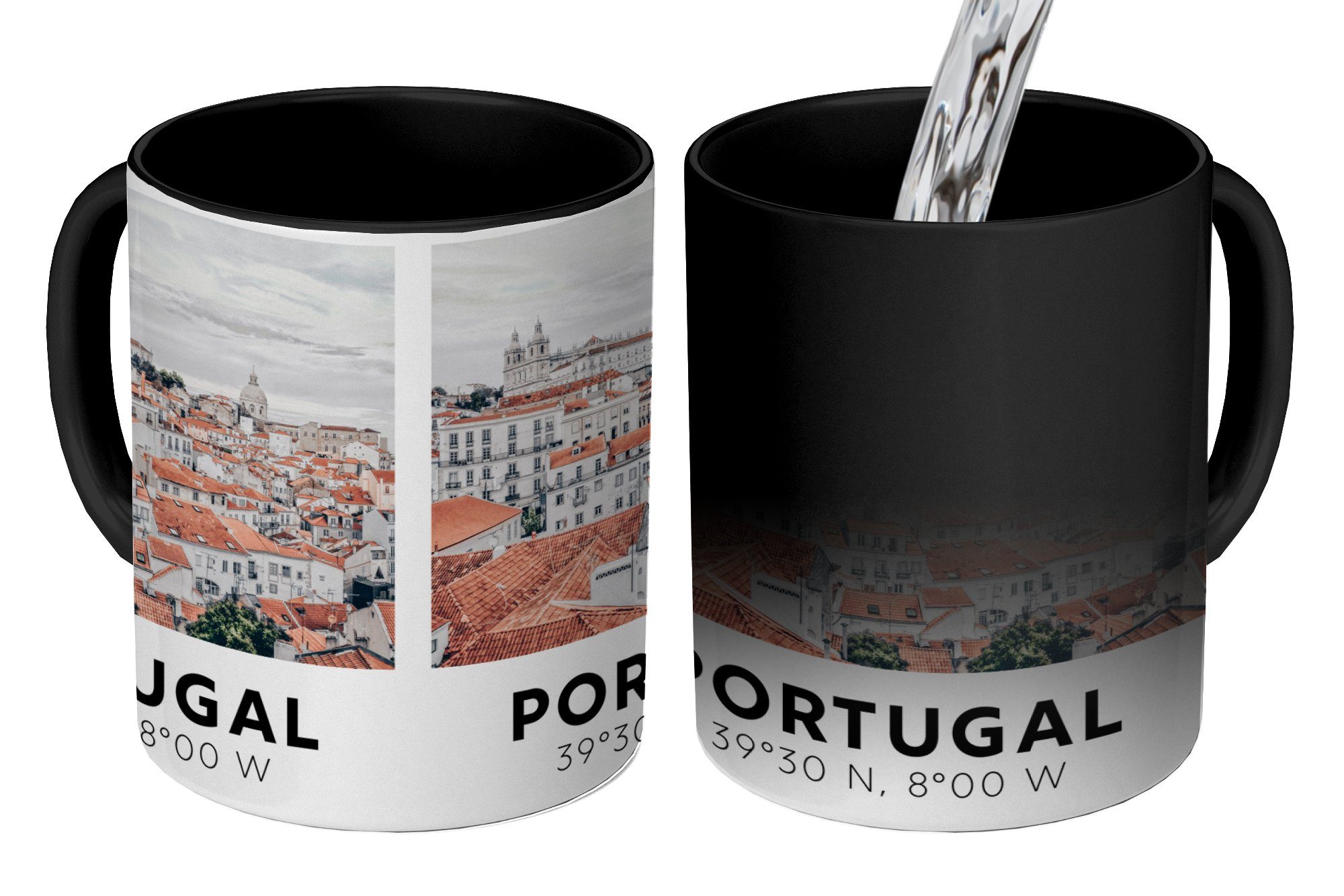 MuchoWow Tasse Portugal - Lissabon - Ansichten, Keramik, Farbwechsel, Kaffeetassen, Teetasse, Zaubertasse, Geschenk